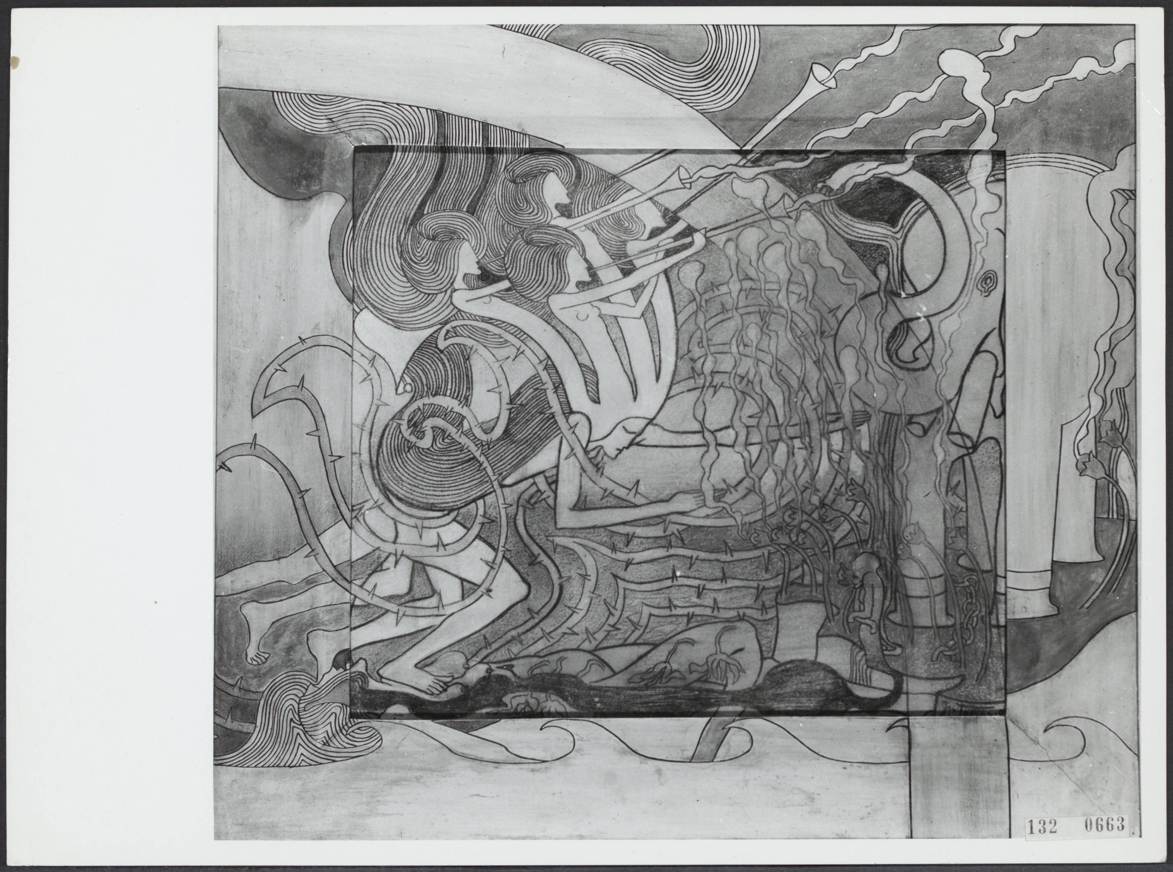 Fotocollectie Rijksvoorlichtingsdienst Eigen — Opkomst Nieuwe Kunst (1893). Tekening van Jan Toorop uit de collectie van het Haags Gemeentemuseum — Foto: Gemeentemuseum Den Haag. Licentie: Set B: Rechtenvrij / Publiek Domein. Bron: Nationaal Archief. http://hdl.handle.net/10648/af5493f6-d0b4-102d-bcf8-003048976d84