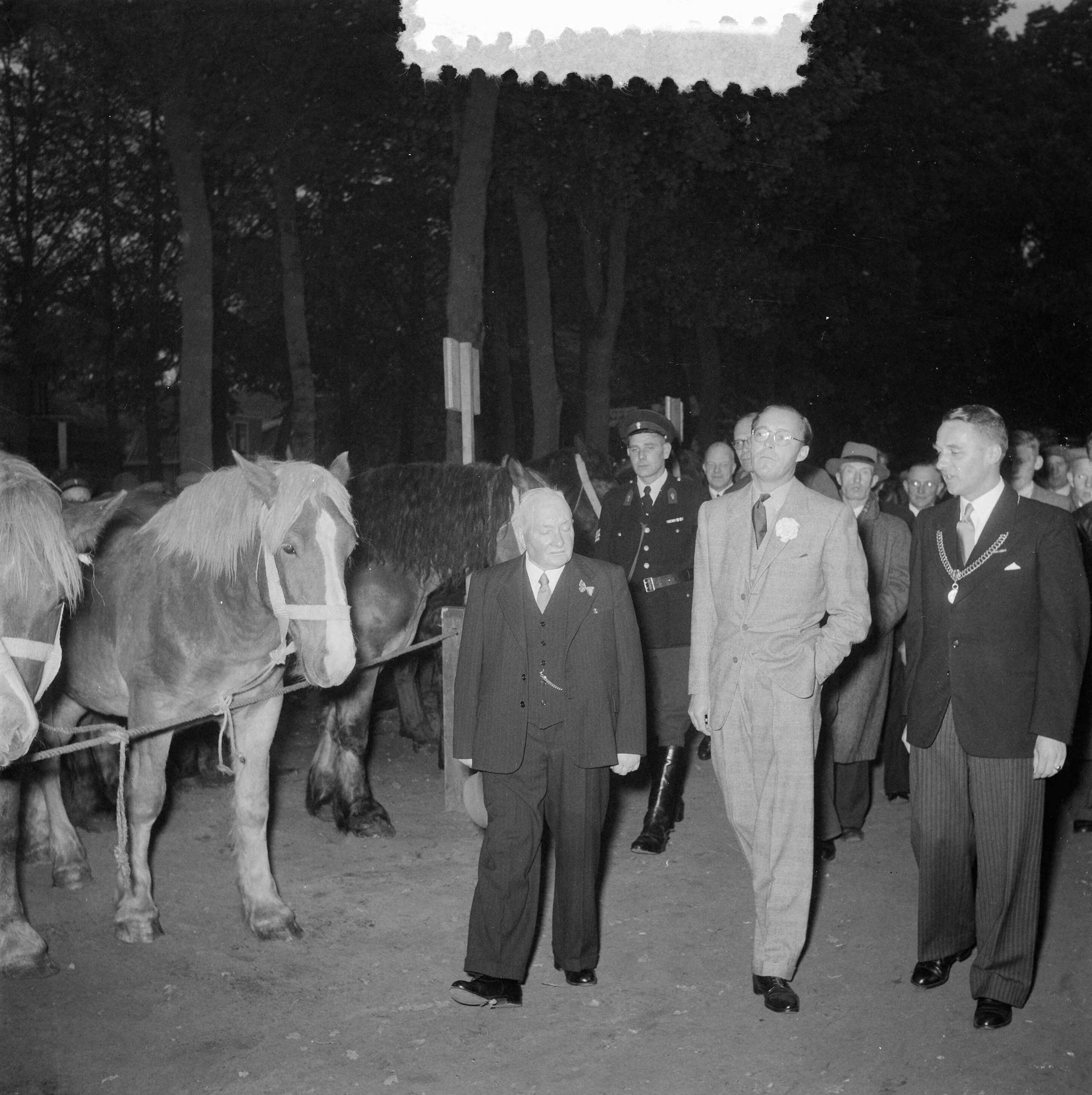 Fotocollectie Anefo — Prins Bernhard bezoekt paardenmarkt te Zuidlaren. Naast de prins burgemeester Jan Hielke Roukema — Foto: Noske, J.D. / Anefo. Licentie: Set B: Rechtenvrij / Publiek Domein. Bron: Nationaal Archief. http://hdl.handle.net/10648/a9163b3e-d0b4-102d-bcf8-003048976d84