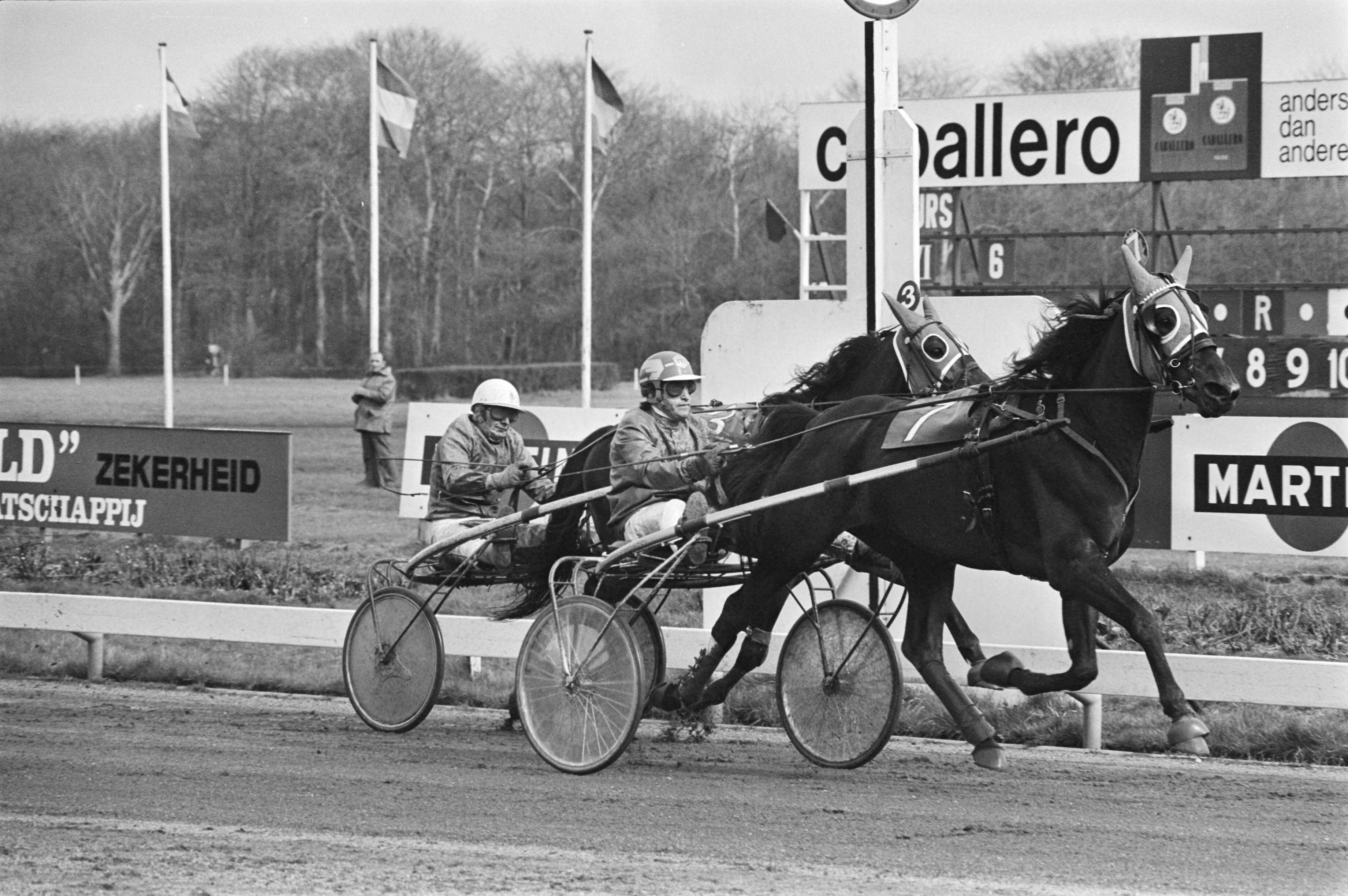 Zilveren Renpaard op renbaan Duindigt (1977) — Pikeur Gerard Gommans met Speedy Volita (r) finisht als eerste voor Wim Duivenvoorden met Manza Buitenzorg — Foto: Suyk, Koen / Anefo. Licentie: Set B: Rechtenvrij / Publiek Domein. Bron: Nationaal Archief. http://hdl.handle.net/10648/ac98ff44-d0b4-102d-bcf8-003048976d84