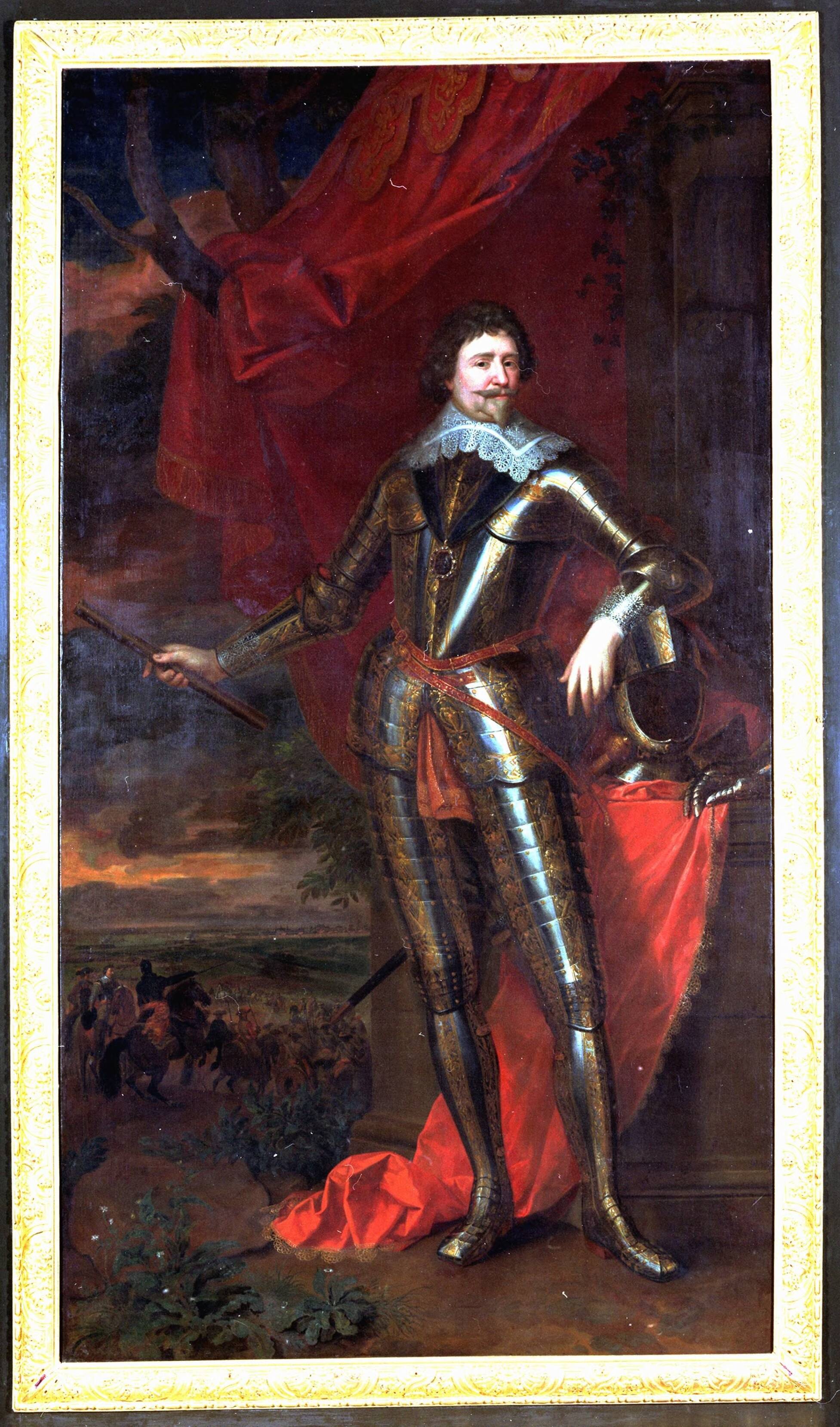 Fotocollectie RVD / Koninklijk Huis — Schilderij van Jean Henri Brandon uit 1697: stadhouder prins Frederik Hendrik (1584-1647) in de Trêveszaal van het ministerie van Algemene Zaken, Binnenhof 20, Den Haag — Foto: Onbekend / RVD. Licentie: Set B: Rechtenvrij / Publiek Domein. Bron: Nationaal Archief. http://hdl.handle.net/10648/afb1f94c-d0b4-102d-bcf8-003048976d84