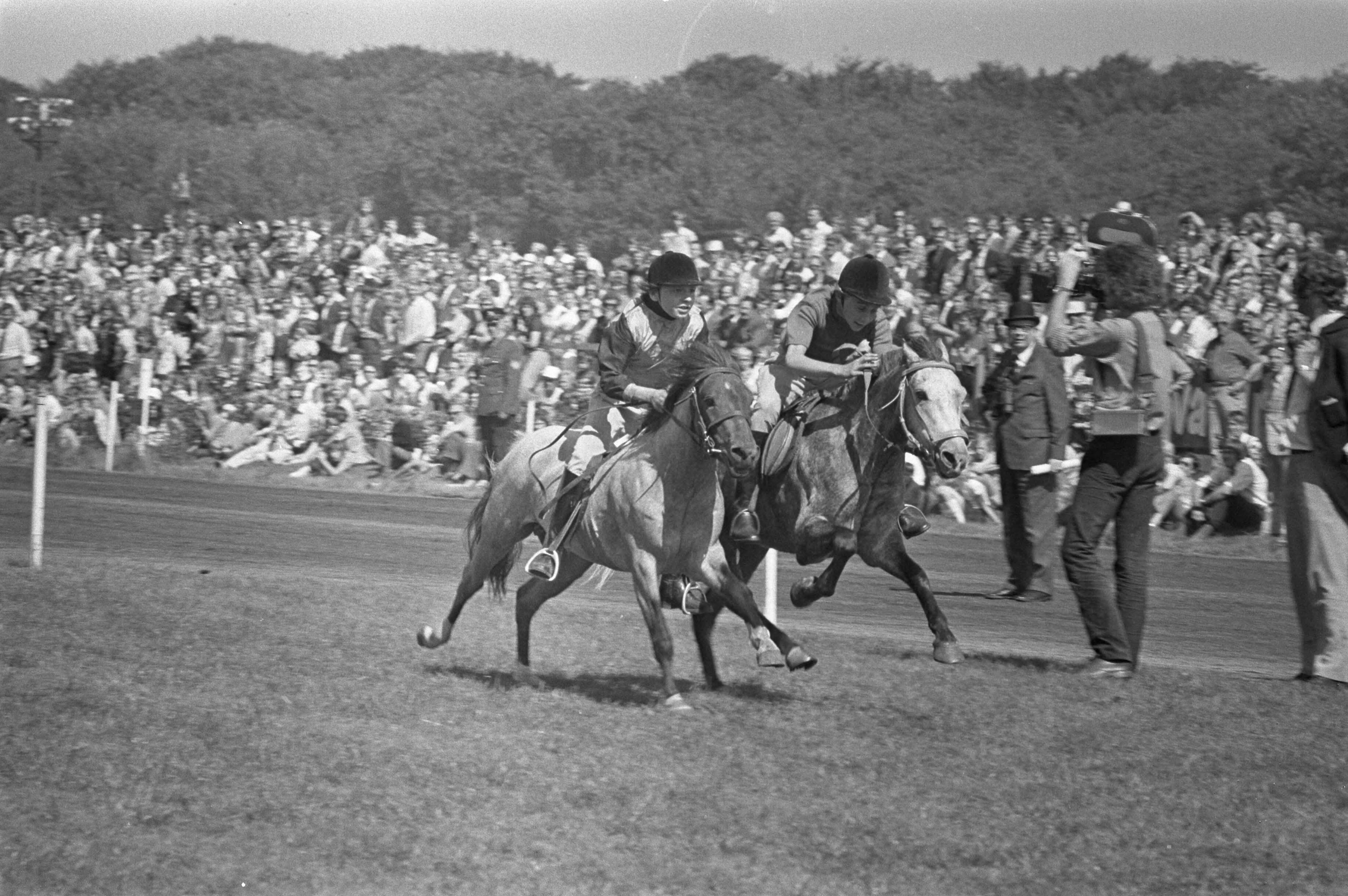 Fotocollectie Anefo — Dag van het Paard, op Duindigt, finish van een pony-ren — Foto: Mieremet, Rob / Anefo. Licentie: Set B: Rechtenvrij / Publiek Domein. Bron: Nationaal Archief. http://hdl.handle.net/10648/abef3c8e-d0b4-102d-bcf8-003048976d84