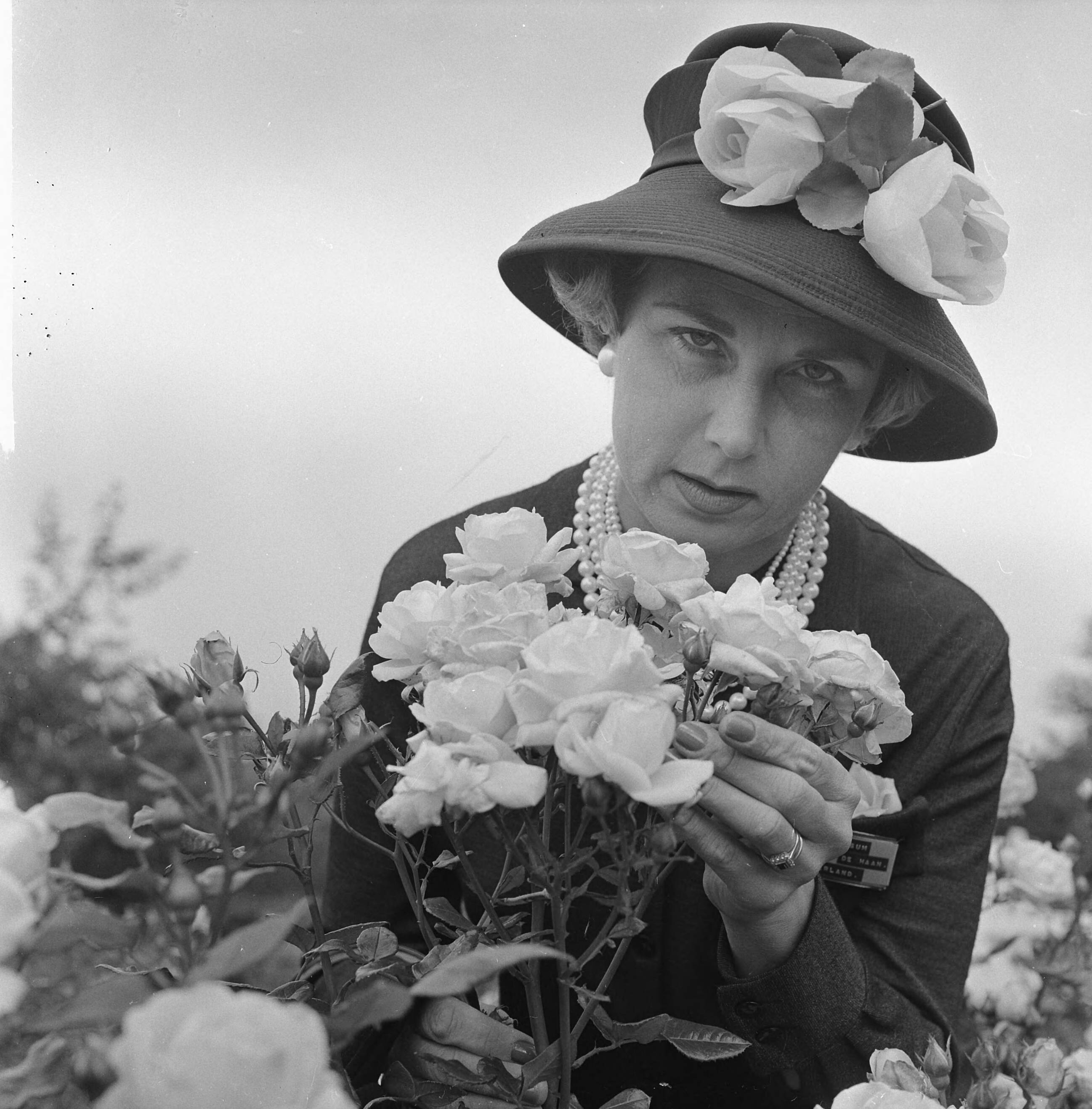 Fotocollectie Anefo — Internationaal Rozenconcours te Den Haag , een van de vrouwelijke juryleden mevrouw Van Wiersum zat midden in rozen — Foto: Kroon, Ron / Anefo. Licentie: Set B: Rechtenvrij / Publiek Domein. Bron: Nationaal Archief. http://hdl.handle.net/10648/aac05aa0-d0b4-102d-bcf8-003048976d84