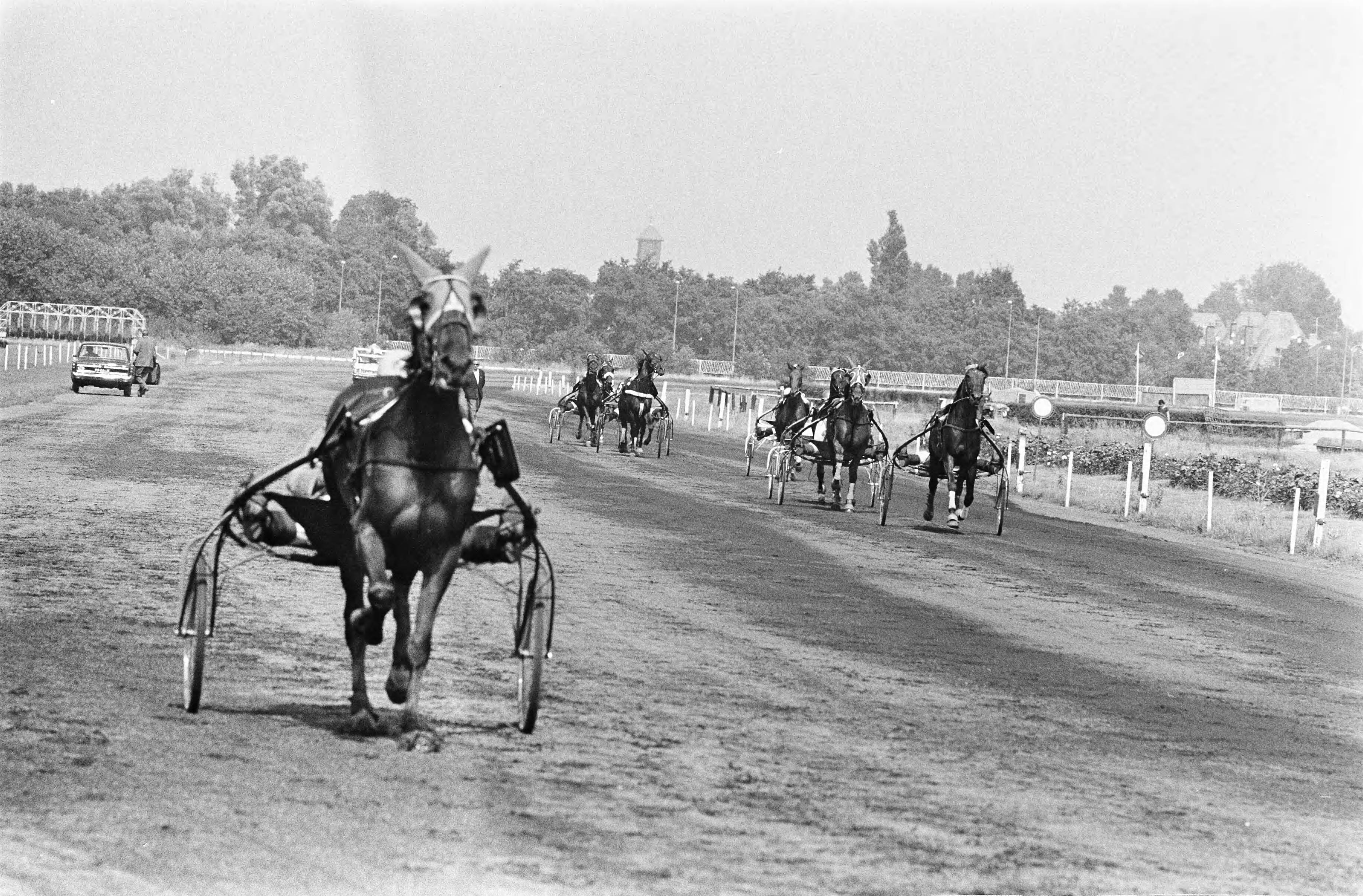 Derby voor dravers 1969 op Duindigt — Dravers in actie — Foto: Fotograaf Onbekend / Anefo. Licentie: Set B: Rechtenvrij / Publiek Domein. Bron: Nationaal Archief. http://hdl.handle.net/10648/ab751800-d0b4-102d-bcf8-003048976d84