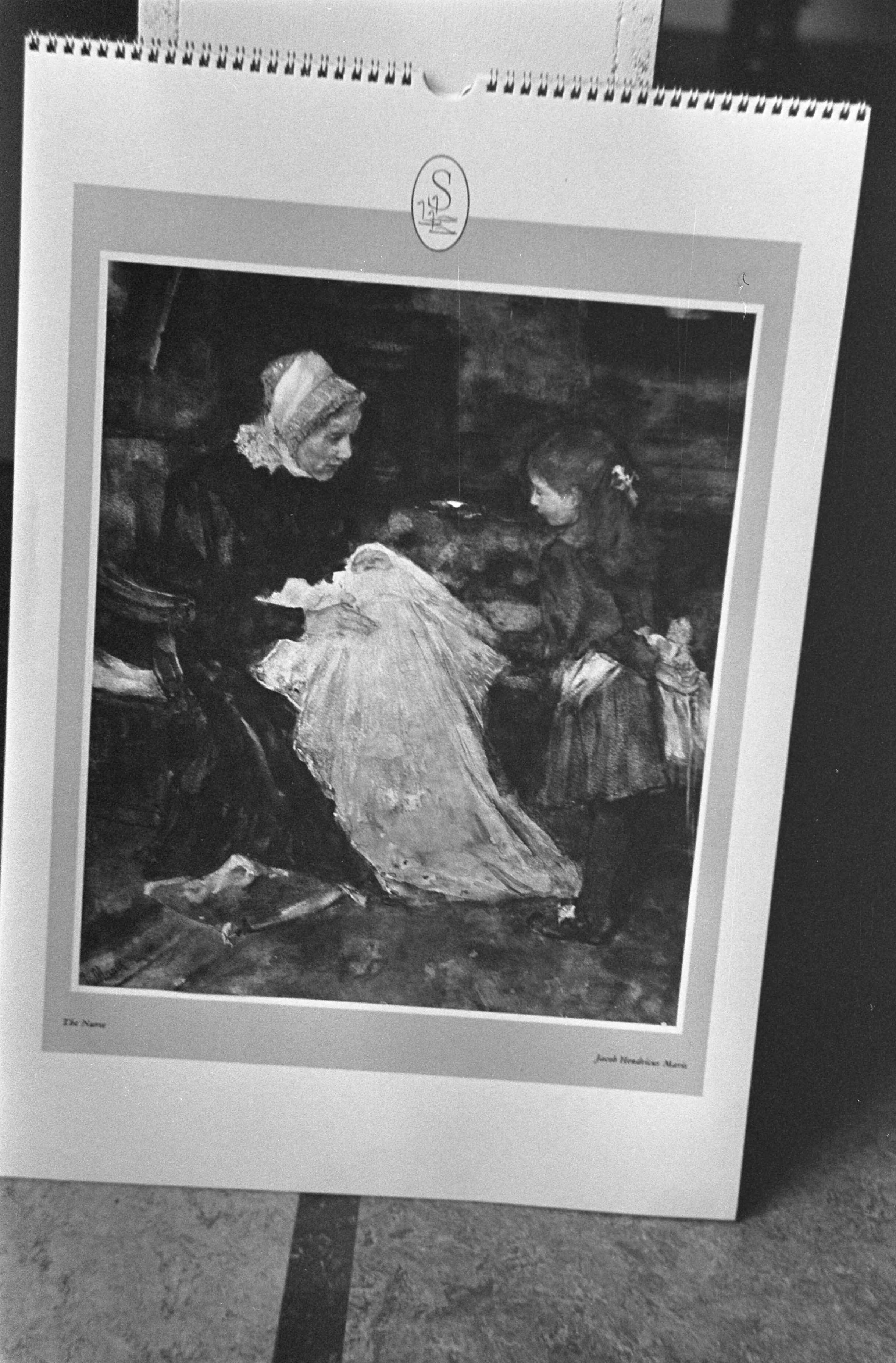 Fotocollectie Anefo — Acht schilderijen gestolen uit het Singer Museum te Laren: een van de gestolen schilderijen "De baker" van Jacob Hendricus Maris [afbeelding op kalender] — Foto: Evers, Joost / Anefo. Licentie: Set B: Rechtenvrij / Publiek Domein. Bron: Nationaal Archief. http://hdl.handle.net/10648/ab779b8e-d0b4-102d-bcf8-003048976d84