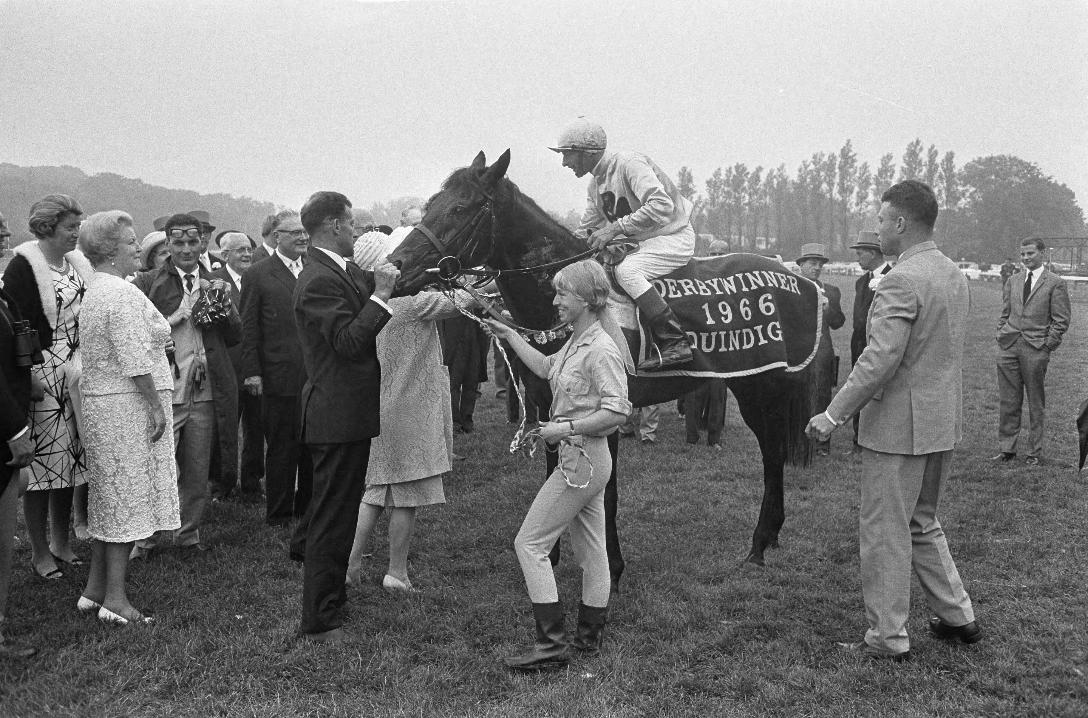 Fotocollectie Anefo — Derby Duindigt 1966, winnaar Jolly Jinks bereden door A.W. van Dijk maakt ereronde — Foto: Koch, Eric / Anefo. Licentie: Set B: Rechtenvrij / Publiek Domein. Bron: Nationaal Archief. http://hdl.handle.net/10648/aaee5040-d0b4-102d-bcf8-003048976d84
