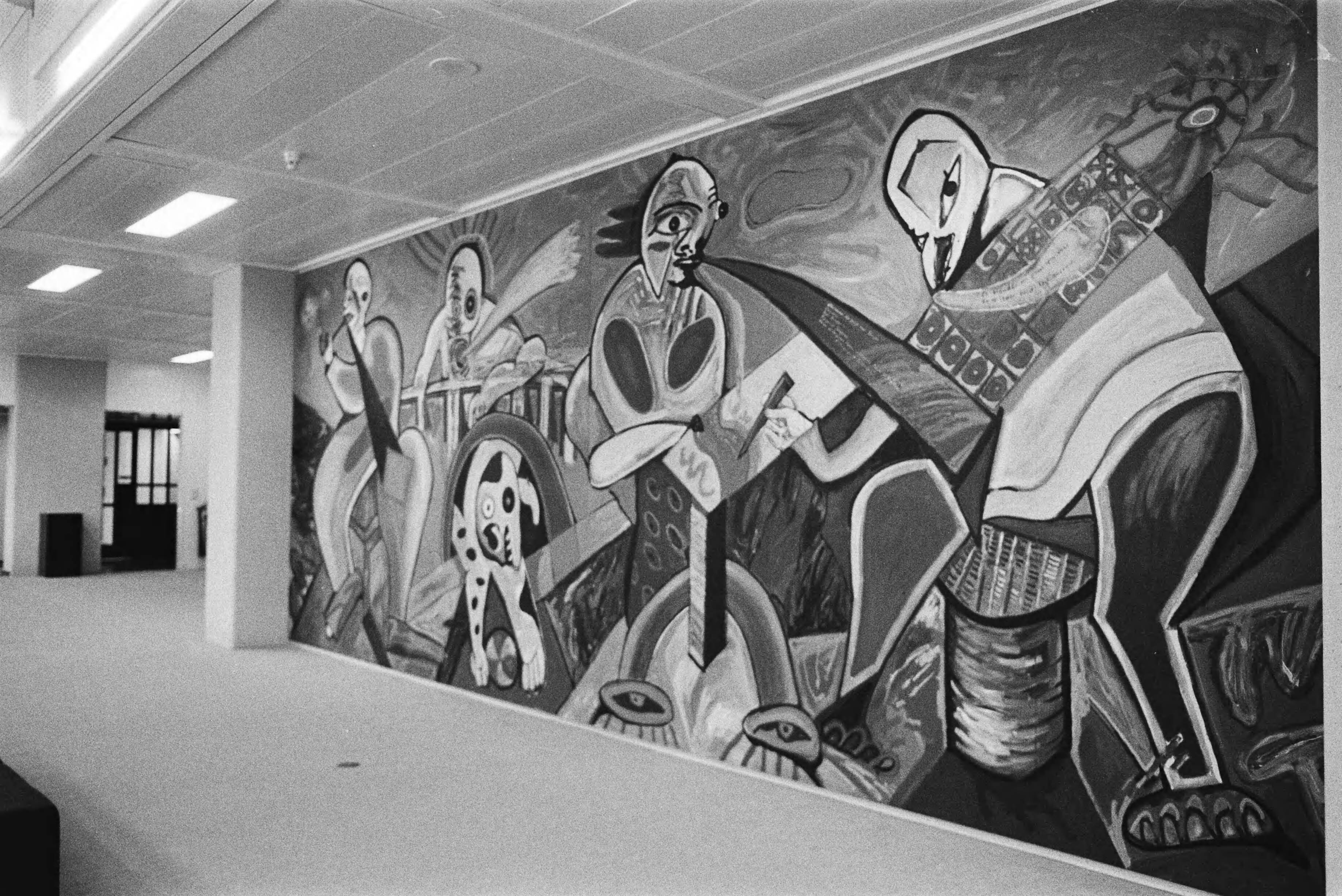 Monumentaal kunstwerk van Lucebert in Letterkundig Museum in Den Haag — musea|schilderijen|Letterkundig Museum|Den Haag|Zuid-Holland|Lucebert — Foto: Croes, Rob C. / Anefo. Licentie: Set B: Rechtenvrij / Publiek Domein. Bron: Nationaal Archief. http://hdl.handle.net/10648/ad30b708-d0b4-102d-bcf8-003048976d84