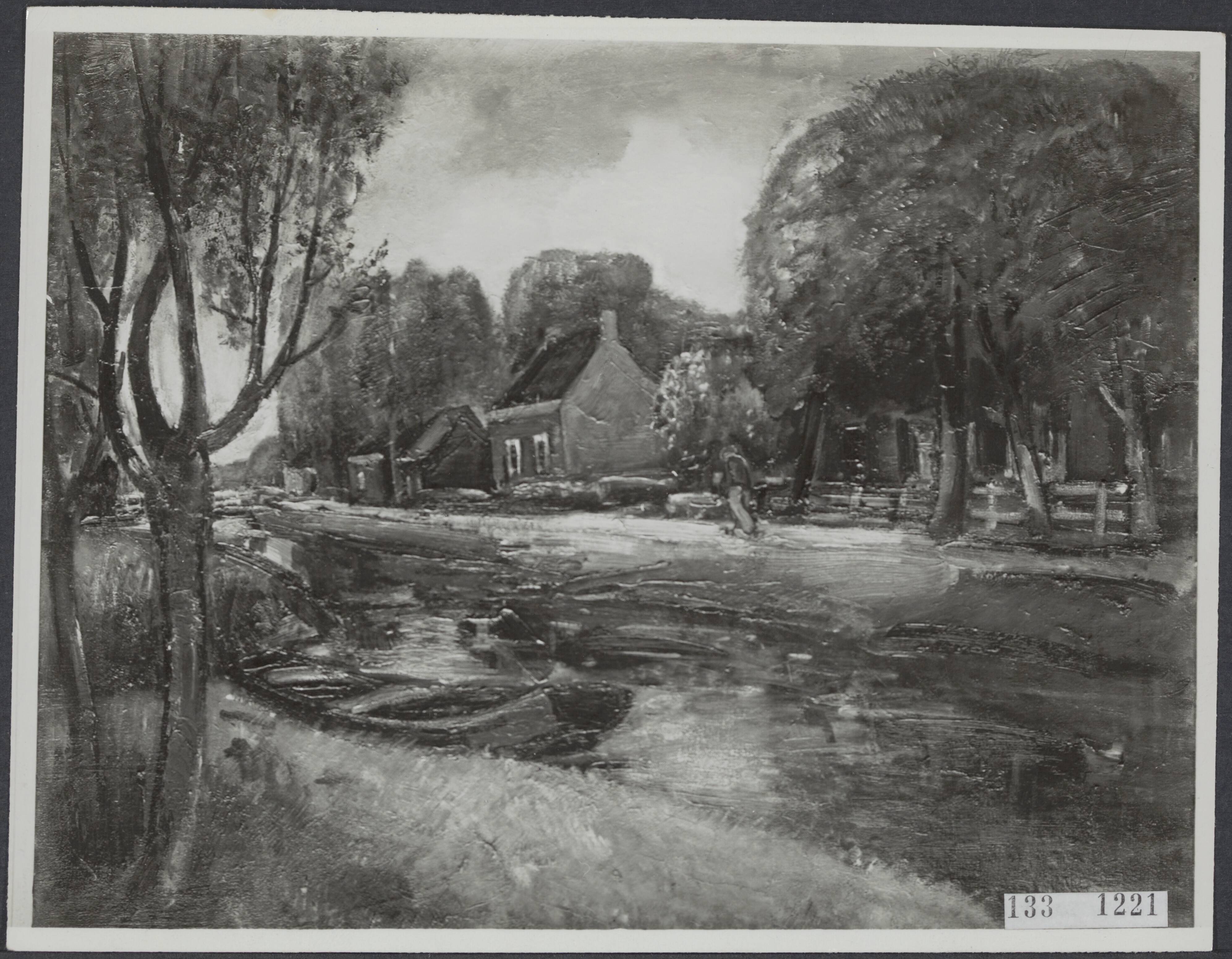 Fotocollectie Rijksvoorlichtingsdienst Eigen — Arnout Colnot (1887-1983): dorpsweg langs een vaart.Amsterdam. Gemeentemuseum — Foto: Gemeentemusea van Amsterdam. Licentie: Set B: Rechtenvrij / Publiek Domein. Bron: Nationaal Archief. http://hdl.handle.net/10648/af58a0cc-d0b4-102d-bcf8-003048976d84