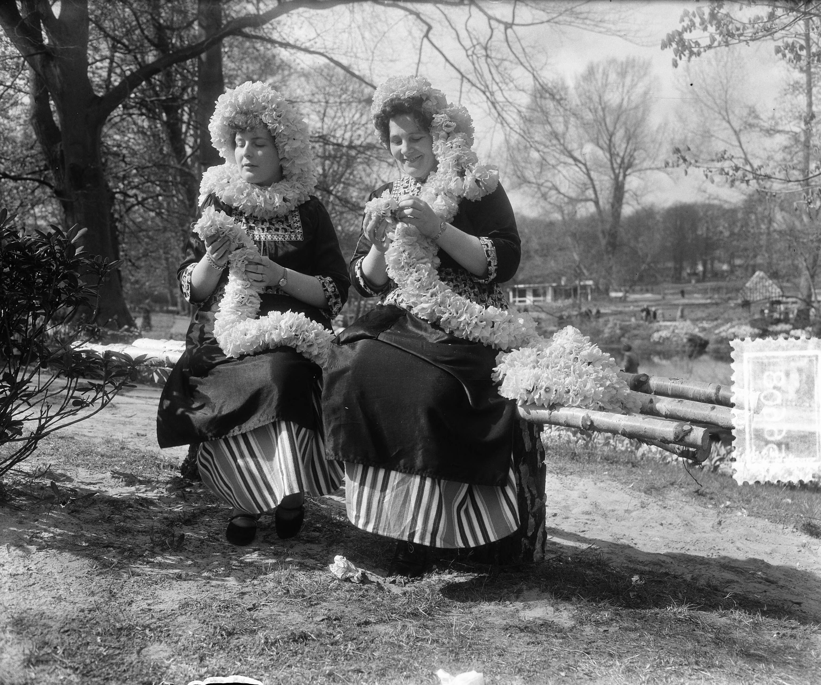 Fotocollectie Anefo — Slingersknopen door verkoopster "Flora" te Heemstede (bloembollen) — Foto: Pot, Harry / Anefo. Licentie: Set B: Rechtenvrij / Publiek Domein. Bron: Nationaal Archief. http://hdl.handle.net/10648/a90a242a-d0b4-102d-bcf8-003048976d84