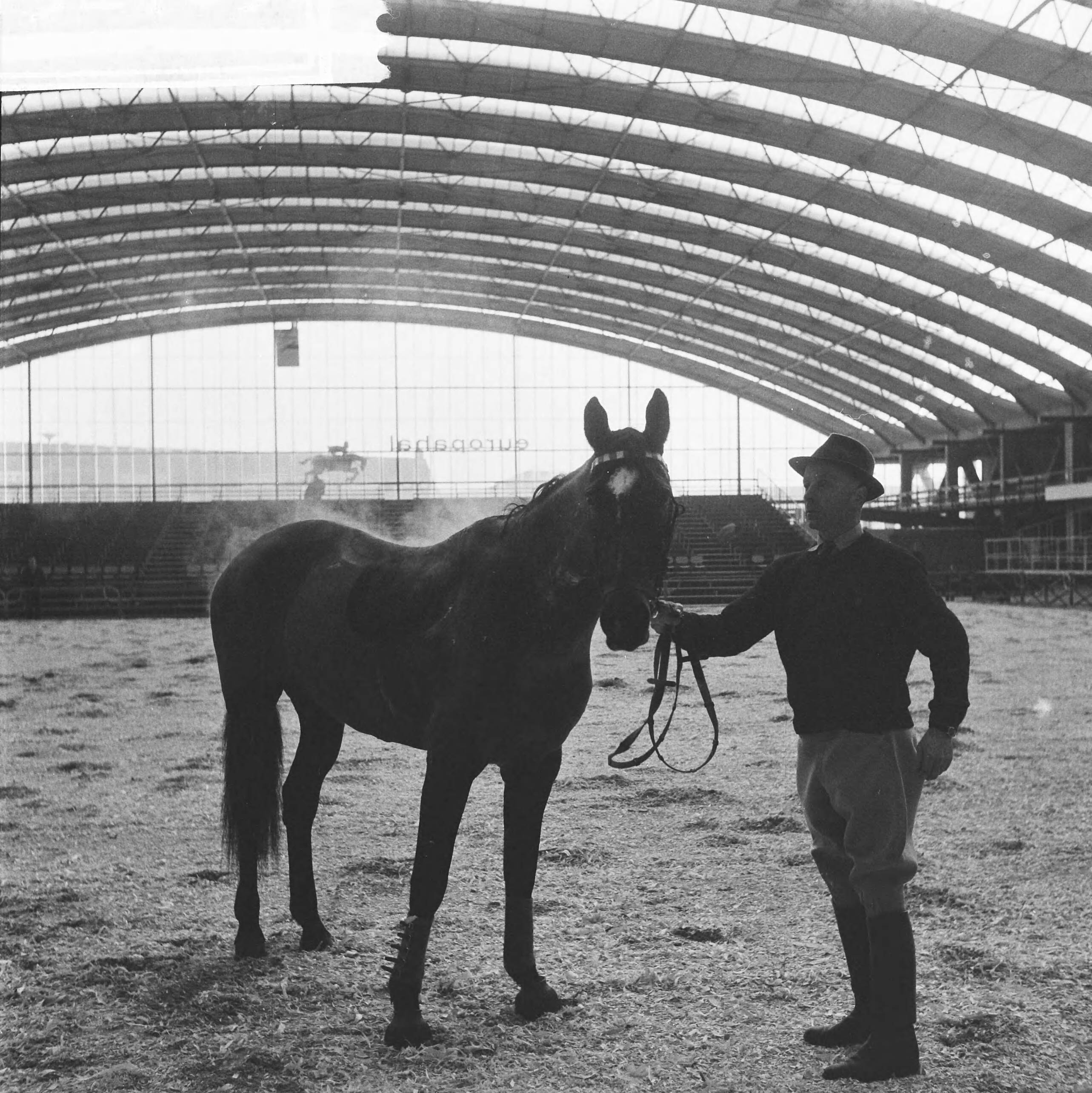 Fotocollectie Anefo — Voorbereiding Internationaal Concours Hippique "Jumping Amsterdam" in de Europahal van de nieuwe RAI — Foto: Nijs, Jac. de / Anefo. Licentie: Set B: Rechtenvrij / Publiek Domein. Bron: Nationaal Archief. http://hdl.handle.net/10648/a9ee6964-d0b4-102d-bcf8-003048976d84