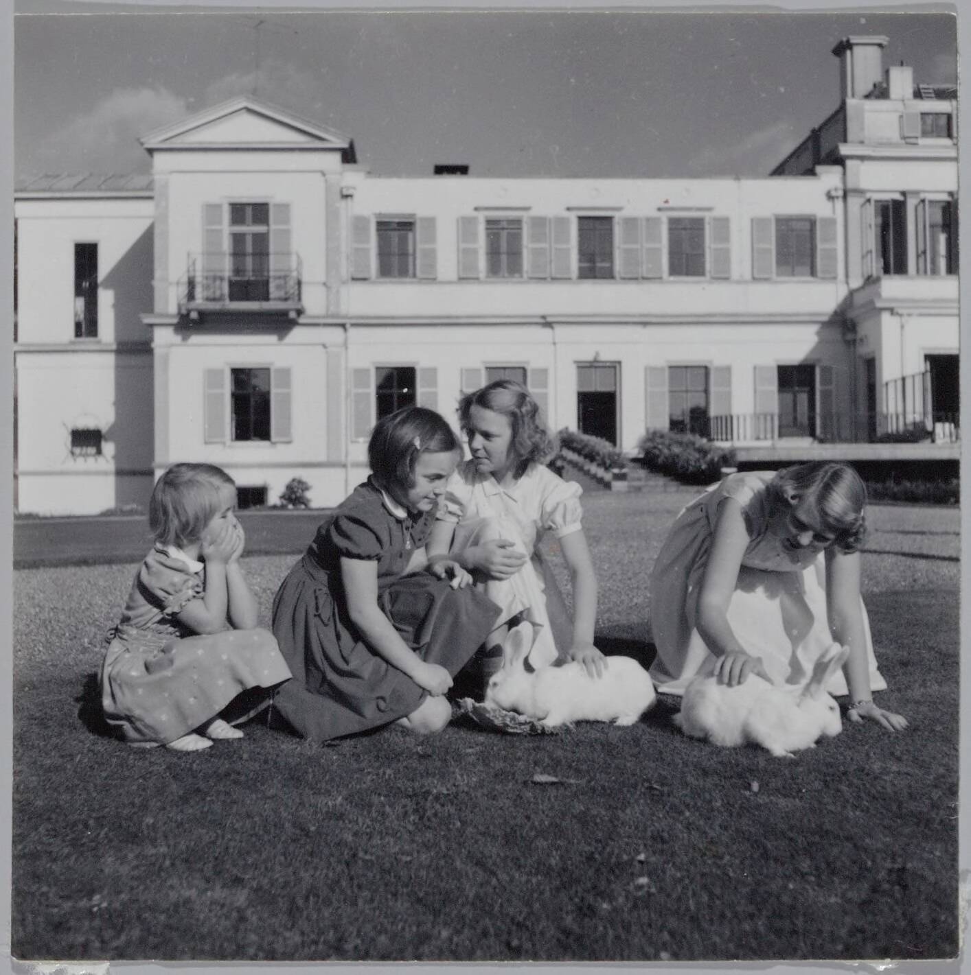 Fotocollectie RVD / Koninklijk Huis — De prinsessen Beatrix, Irene, Margriet en Marijke met konijnen bij Paleis Soestdijk — Foto: Onbekend / RVD. Licentie: Set B: Rechtenvrij / Publiek Domein. Bron: Nationaal Archief. http://hdl.handle.net/10648/afb0524a-d0b4-102d-bcf8-003048976d84