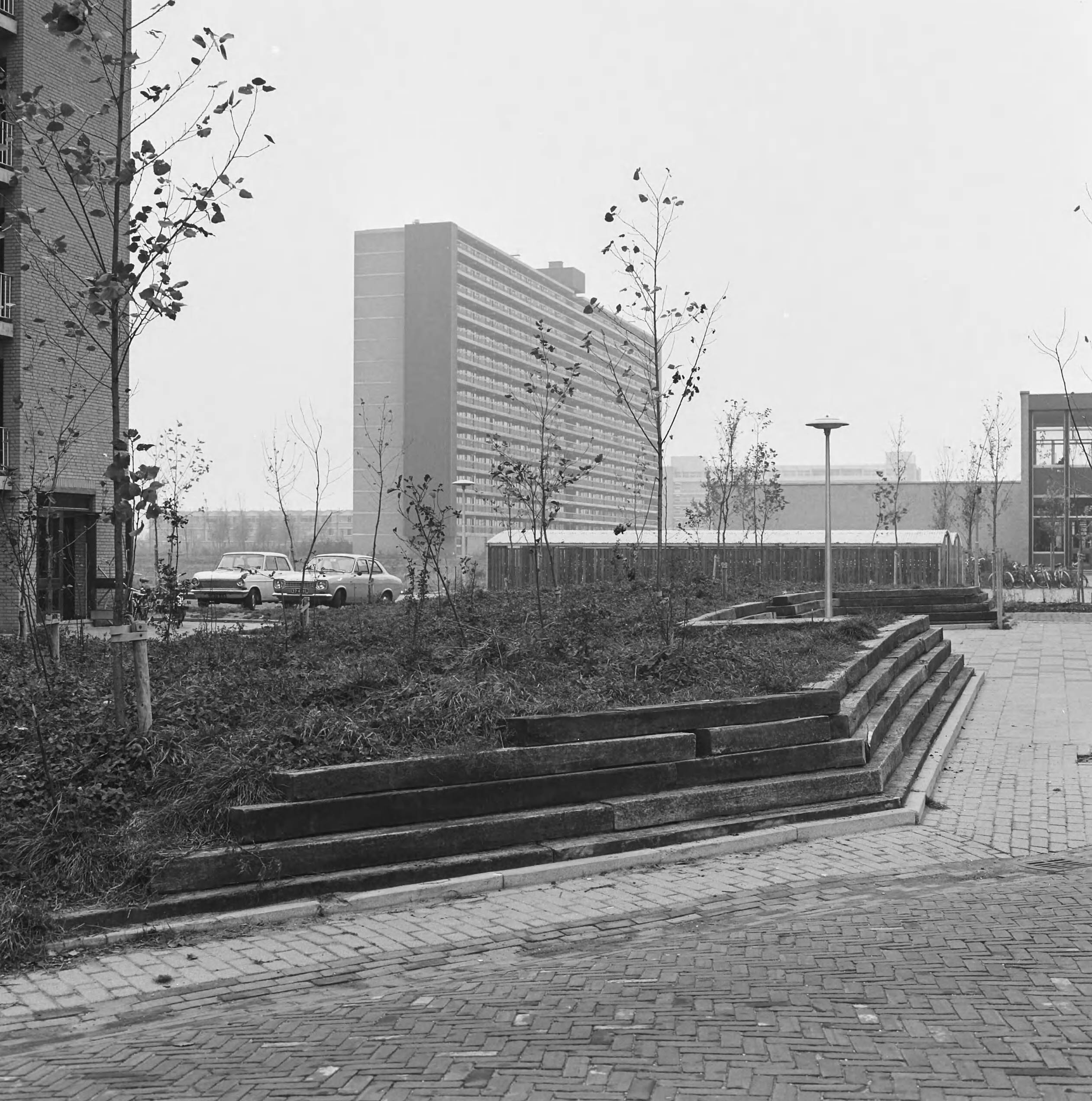 Fotocollectie Nederlandse Heidemaatschappij — Zoetermeer. Beplantingen in woonwijk. Bij de aanleg werden veel bielzen gebruikt — Foto: Fotograaf Onbekend / Heidemij. Licentie: Set B: Rechtenvrij / Publiek Domein. Bron: Nationaal Archief. http://hdl.handle.net/10648/ae82b7a0-d0b4-102d-bcf8-003048976d84