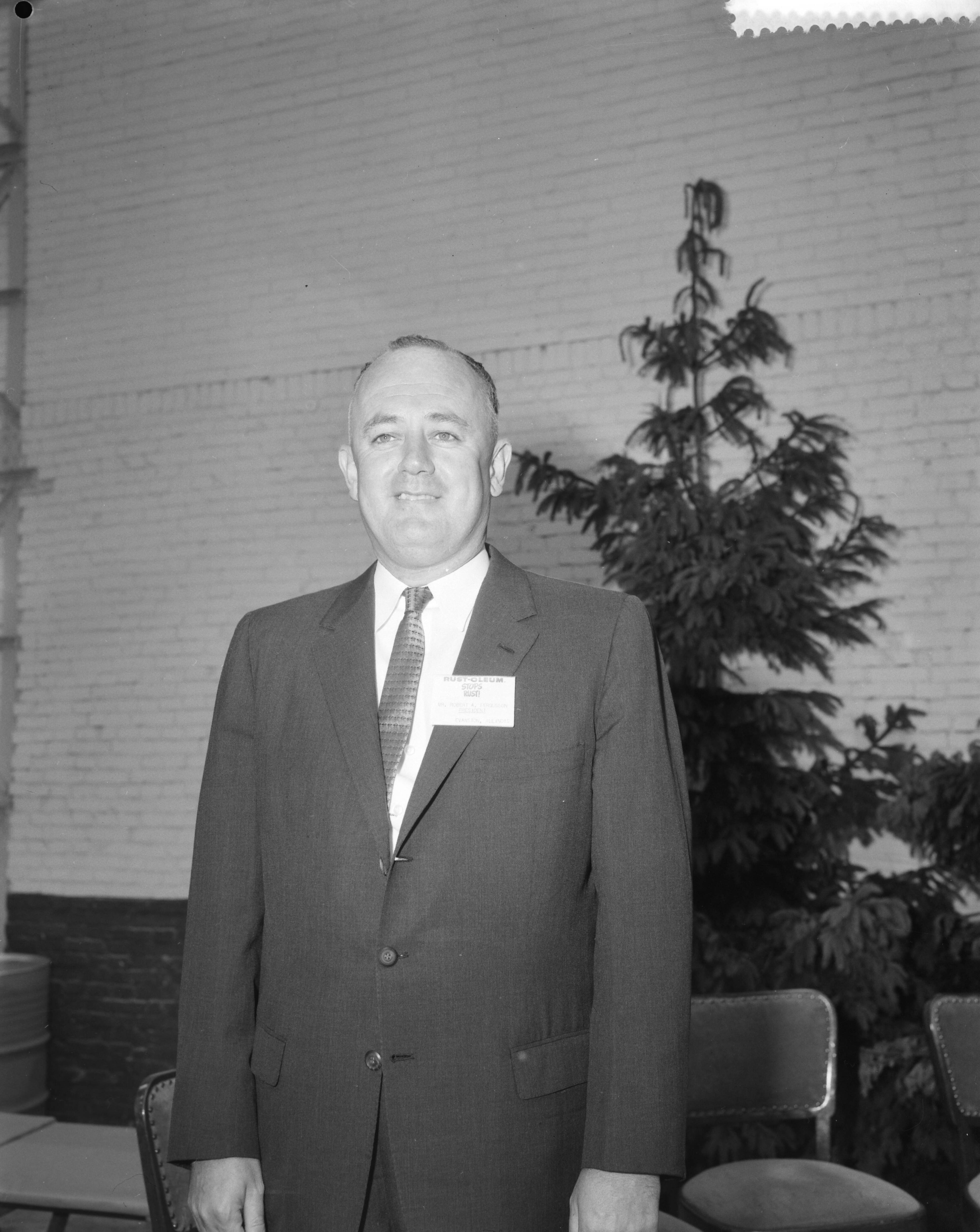 Fotocollectie Anefo — Opening fabriek Rust-Oleum te Haarlem. President-directeur Robert Fergusson jr., zoon van de oprichter — Foto: Behrens, Herbert F. / Anefo. Licentie: Set B: Rechtenvrij / Publiek Domein. Bron: Nationaal Archief. http://hdl.handle.net/10648/a9b229b8-d0b4-102d-bcf8-003048976d84