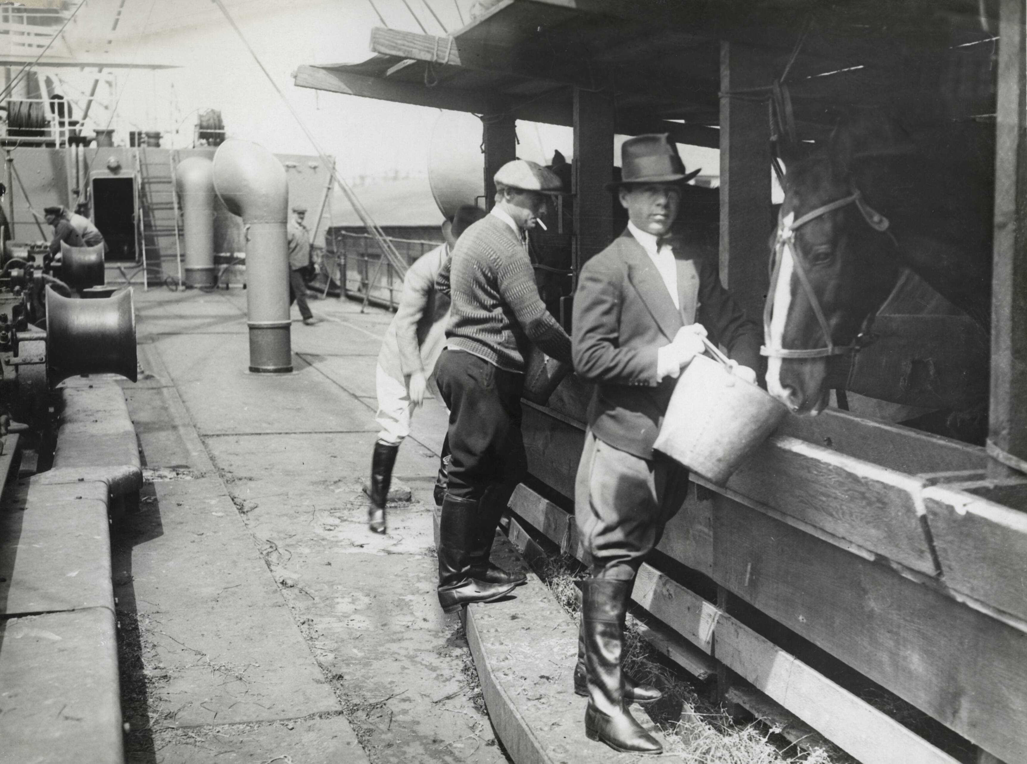 Verkeer, Sport — Sport, Olympische Spelen Amsterdam, Nederland, 1928: paardensport. Verzorging van paarden op een schip [Italiaans of V.S.]. — Foto: Fotograaf Onbekend / Algemeen Fotobureau Amsterdam / Rechtenvrij (05589). Licentie: Set B: Rechtenvrij / Publiek Domein. Bron: Nationaal Archief. http://hdl.handle.net/10648/35429da7-09bb-a382-e063-6df0900a6686