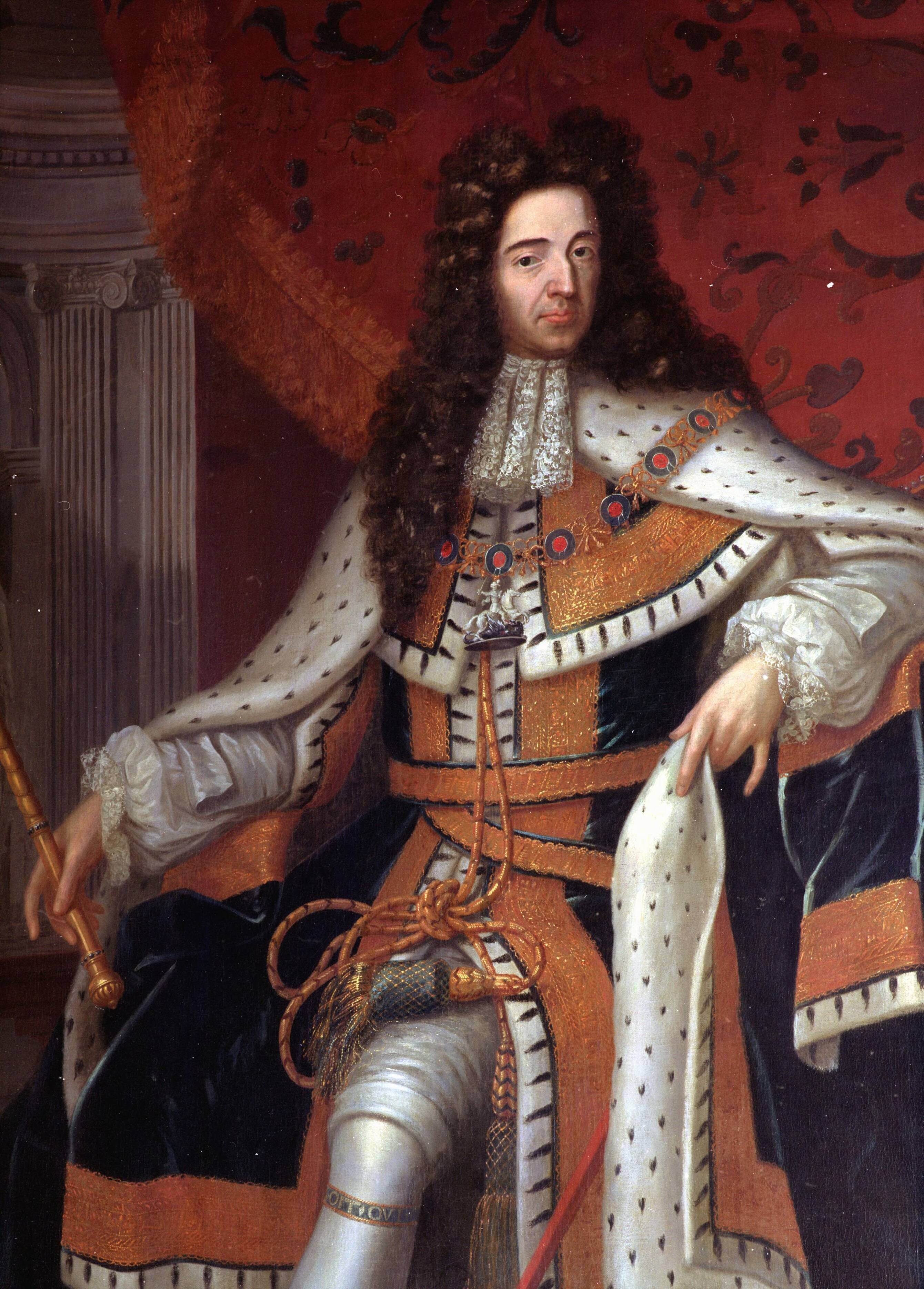 Fotocollectie RVD / Koninklijk Huis — Schilderij van Jean Henri Brandon uit 1697: koning- stadhouder prins Willem III (1650 - 1702) in de Trêveszaal van het ministerie van Algemene Zaken, Binnenhof 20, Den Haag — Foto: Onbekend / RVD. Licentie: Set B: Rechtenvrij / Publiek Domein. Bron: Nationaal Archief. http://hdl.handle.net/10648/afb1f636-d0b4-102d-bcf8-003048976d84