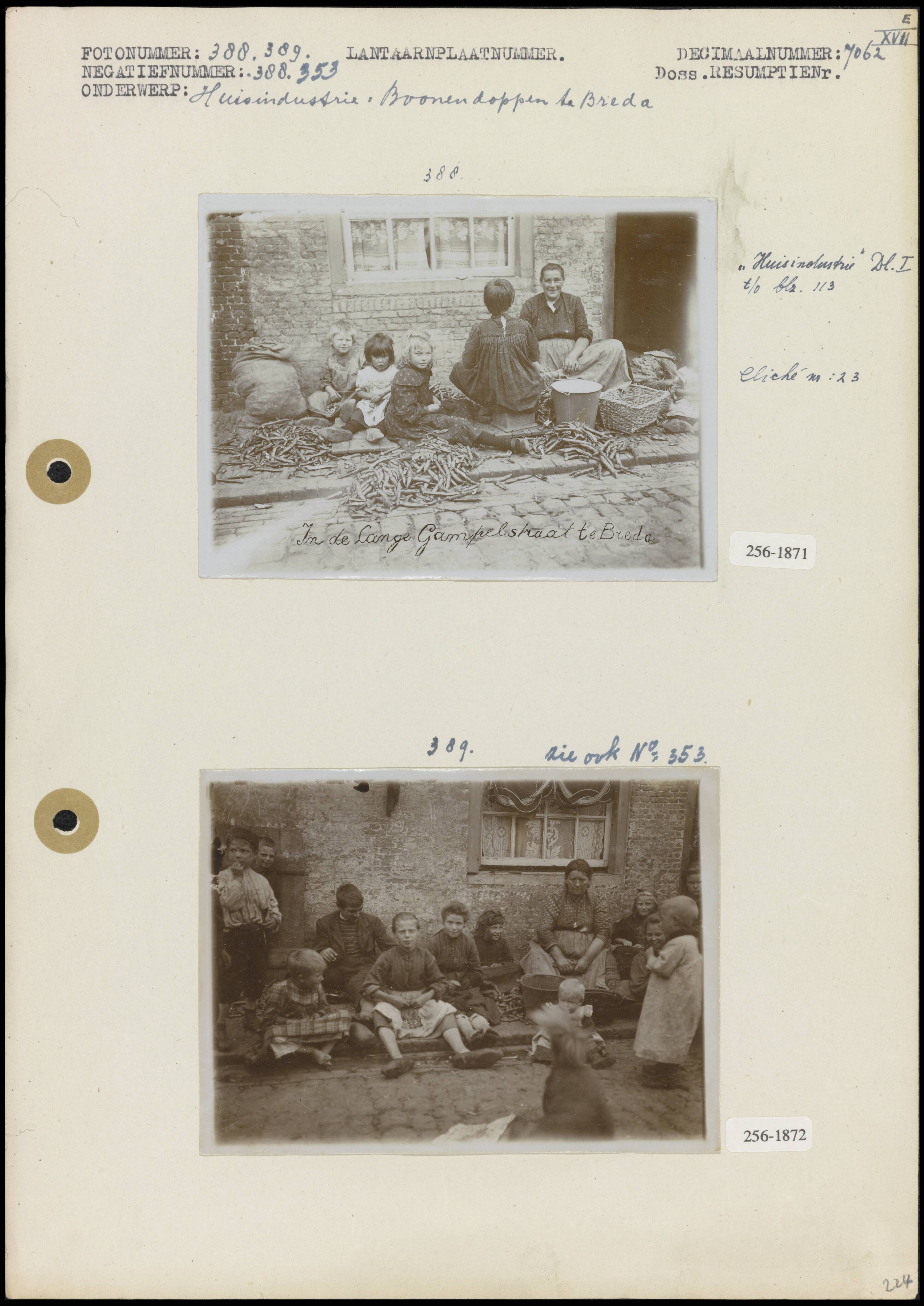 Huisarbeid — Foto 1: Bonen doppen in de Lange Gampelstraat te Breda (9x12 cm; Fotograaf onbekend) Foto 2: Bonen doppen (9x12 cm; Fotograaf onbekend) — Foto: Onbekend / Publiek Domein of Rechtenvrij. Licentie: Set B: Rechtenvrij / Publiek Domein. Bron: Nationaal Archief. http://hdl.handle.net/10648/b01738a2-d0b4-102d-bcf8-003048976d84