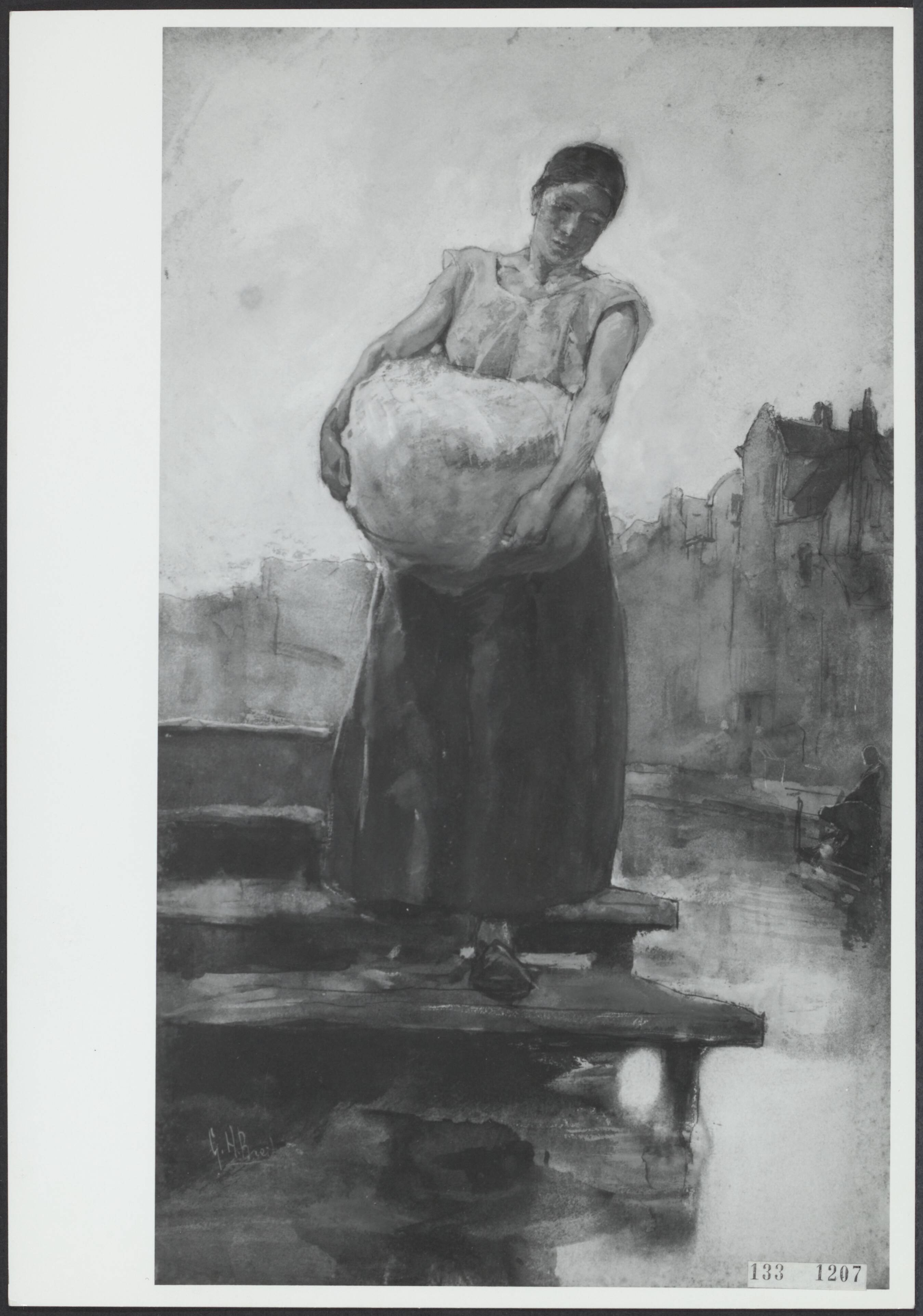Fotocollectie Rijksvoorlichtingsdienst Eigen — Den Haag. Gemeentemuseum: George Hendrik Breitner (1857-1923), 'Wasvrouw op steiger', aquarel — Foto: Gemeentemuseum Den Haag. Licentie: Set B: Rechtenvrij / Publiek Domein. Bron: Nationaal Archief. http://hdl.handle.net/10648/af589654-d0b4-102d-bcf8-003048976d84