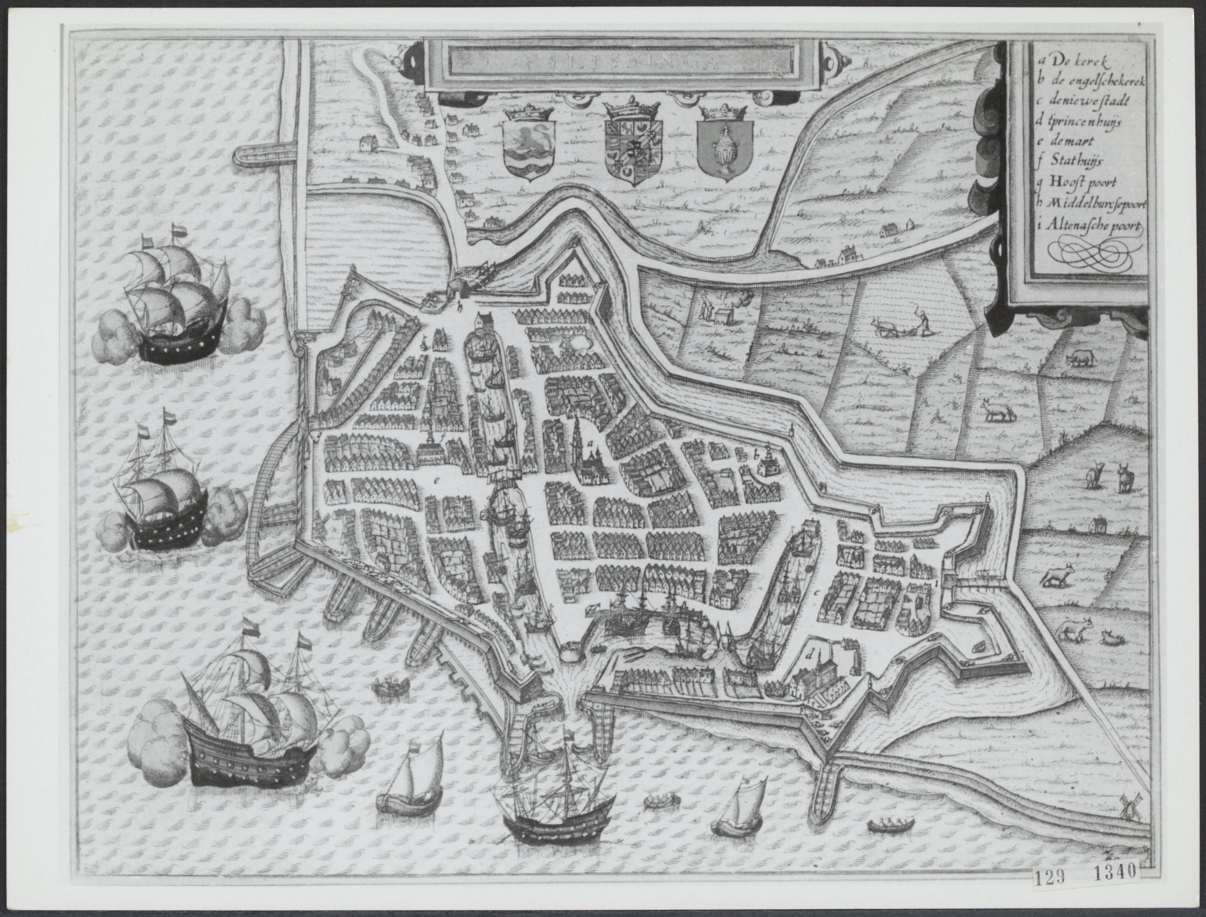 Fotocollectie Rijksvoorlichtingsdienst Eigen — Vlissingen. Kopergravure uit Lodovico Guicciardini's "Beschrijving van de Nederlanden" — Foto: Rijksvoorlichtingsdienst (RVD). Licentie: Set B: Rechtenvrij / Publiek Domein. Bron: Nationaal Archief. http://hdl.handle.net/10648/af496562-d0b4-102d-bcf8-003048976d84