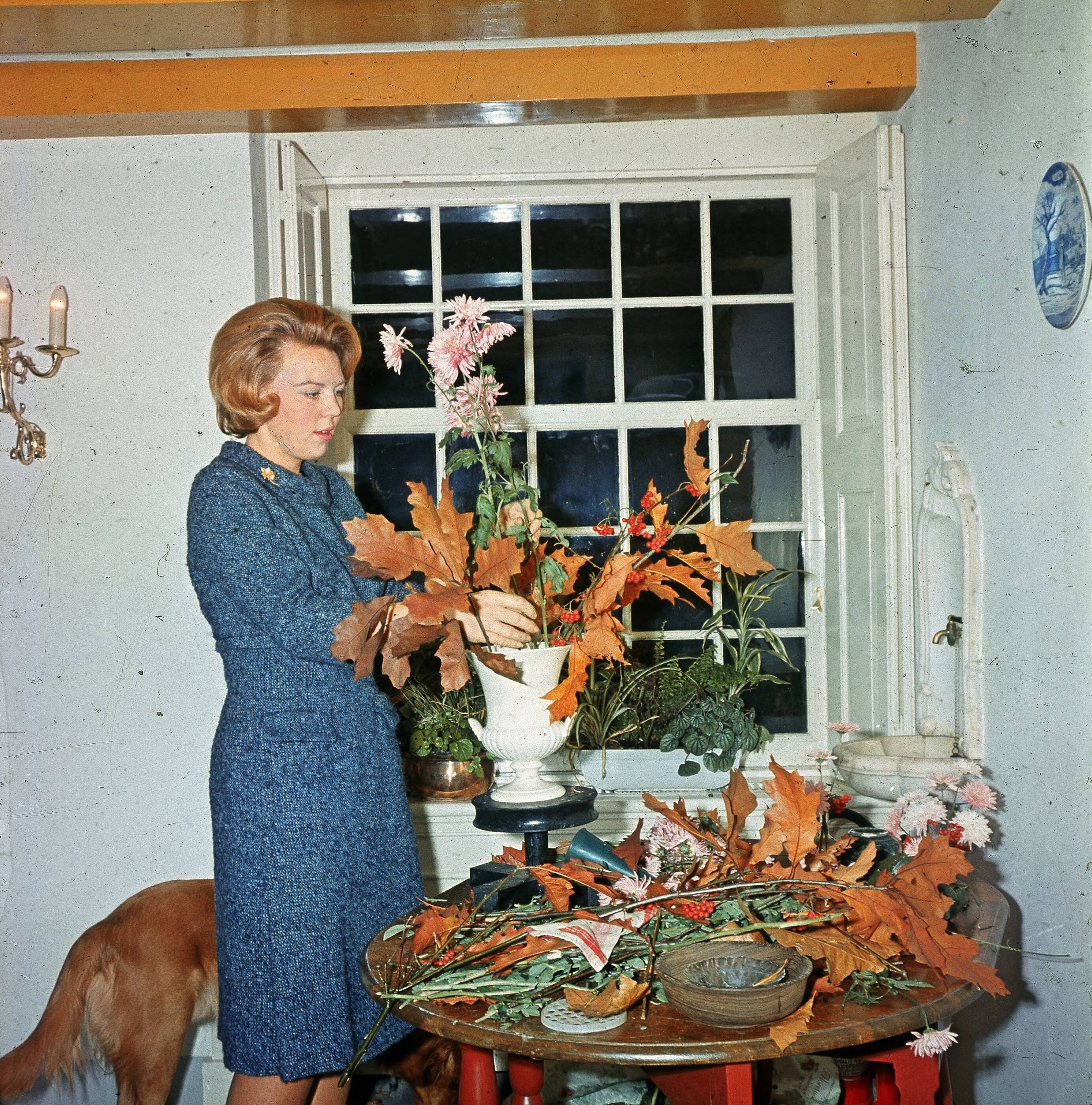 Fotocollectie RVD / Koninklijk Huis — Prinses Beatrix aan het bloemschikken in Kasteel Drakensteyn — Foto: Reijken, Tiemen van der / RVD. Licentie: Set B: Rechtenvrij / Publiek Domein. Bron: Nationaal Archief. http://hdl.handle.net/10648/afb0ea0c-d0b4-102d-bcf8-003048976d84