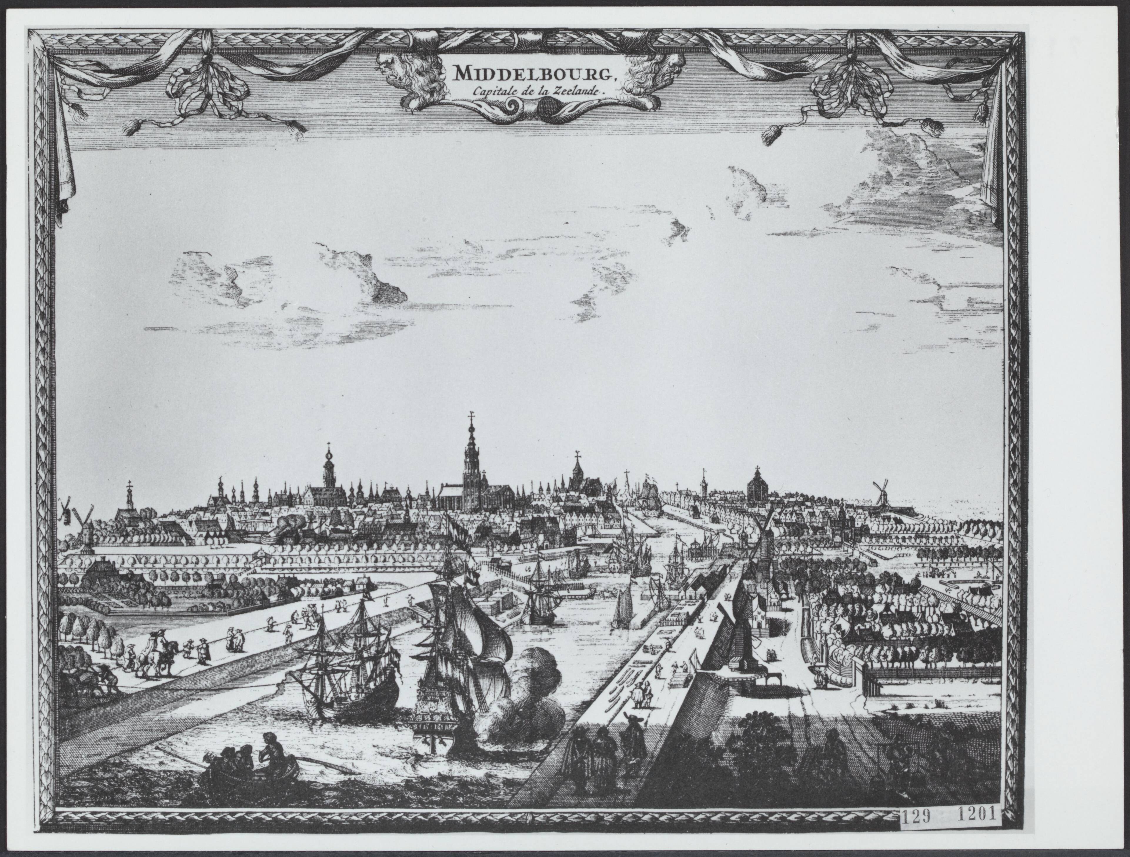 Fotocollectie Rijksvoorlichtingsdienst Eigen — Middelburg (gravure van A.A. van der Pieter) — Foto: Rijksvoorlichtingsdienst (RVD). Licentie: Set B: Rechtenvrij / Publiek Domein. Bron: Nationaal Archief. http://hdl.handle.net/10648/af48f956-d0b4-102d-bcf8-003048976d84