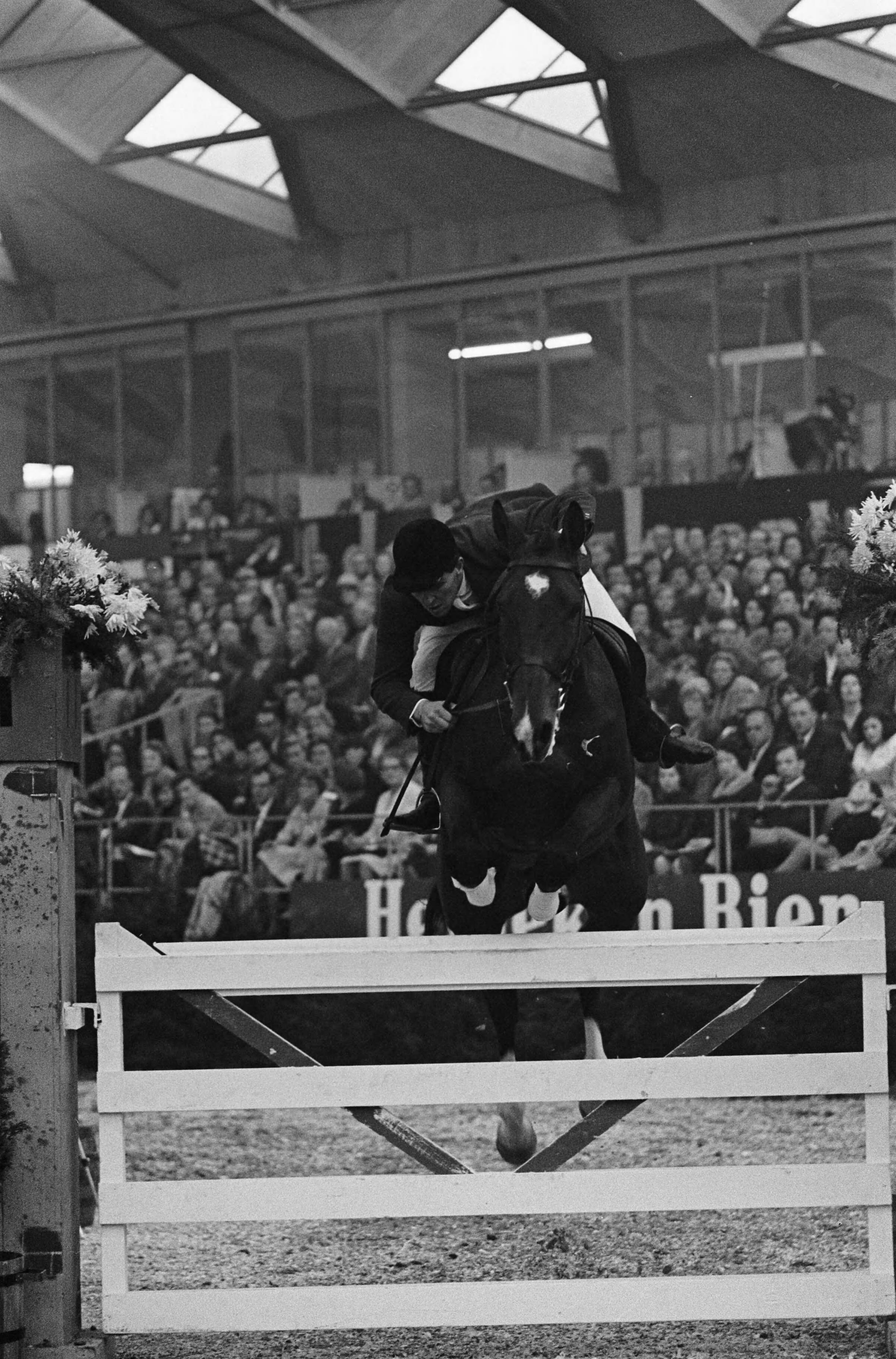 Jumping Amsterdam 1965 in de RAI te Amsterdam — De Britse ruiter Harvey Smith tijdens een sprong met zijn paard "Harvester" [Grot Prijs van de stad Amsterdam?] — Foto: Fotograaf Onbekend / Anefo. Licentie: Set B: Rechtenvrij / Publiek Domein. Bron: Nationaal Archief. http://hdl.handle.net/10648/aac92aea-d0b4-102d-bcf8-003048976d84