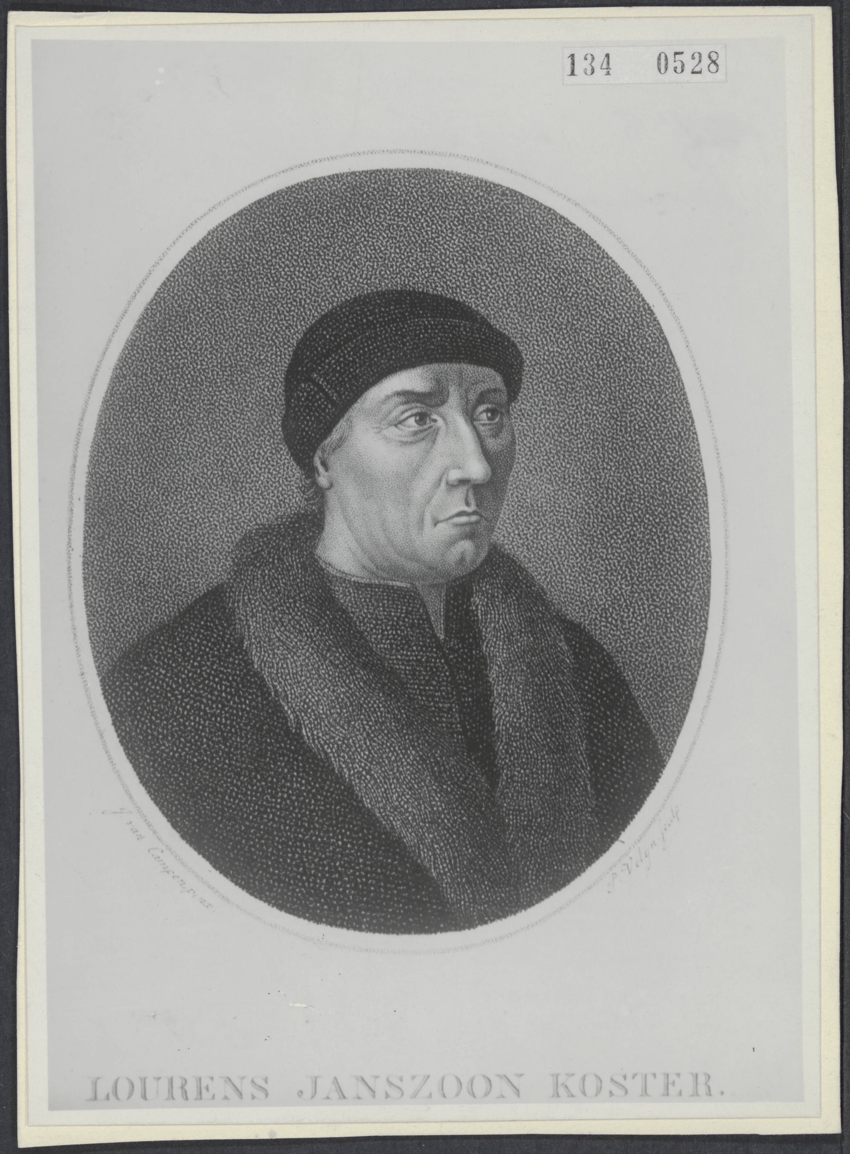 Historie / personen — Laurens Jansz. Coster (1370-1439), volgens overlevering uitvinder van de boekdrukkunst — Foto: Rijksvoorlichtingsdienst (RVD). Licentie: Set B: Rechtenvrij / Publiek Domein. Bron: Nationaal Archief. http://hdl.handle.net/10648/af5cd37c-d0b4-102d-bcf8-003048976d84