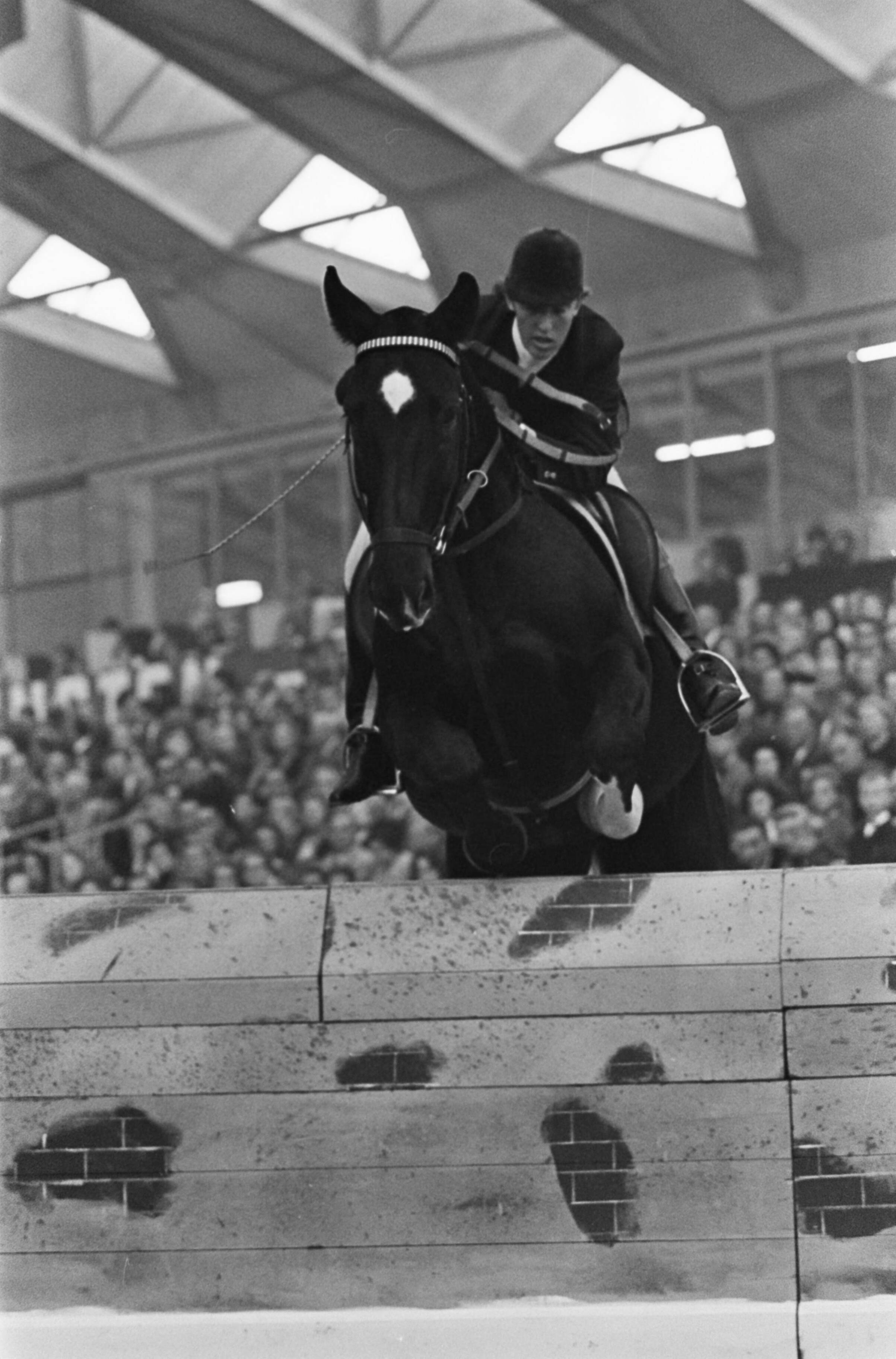 Jumping Amsterdam 1965 in de RAI te Amsterdam — Amazone Josje Ernst tijdens een sprong met haar paard "Blacky" [Grote Prijs van Nederland?] — Foto: Fotograaf Onbekend / Anefo. Licentie: Set B: Rechtenvrij / Publiek Domein. Bron: Nationaal Archief. http://hdl.handle.net/10648/aac93328-d0b4-102d-bcf8-003048976d84