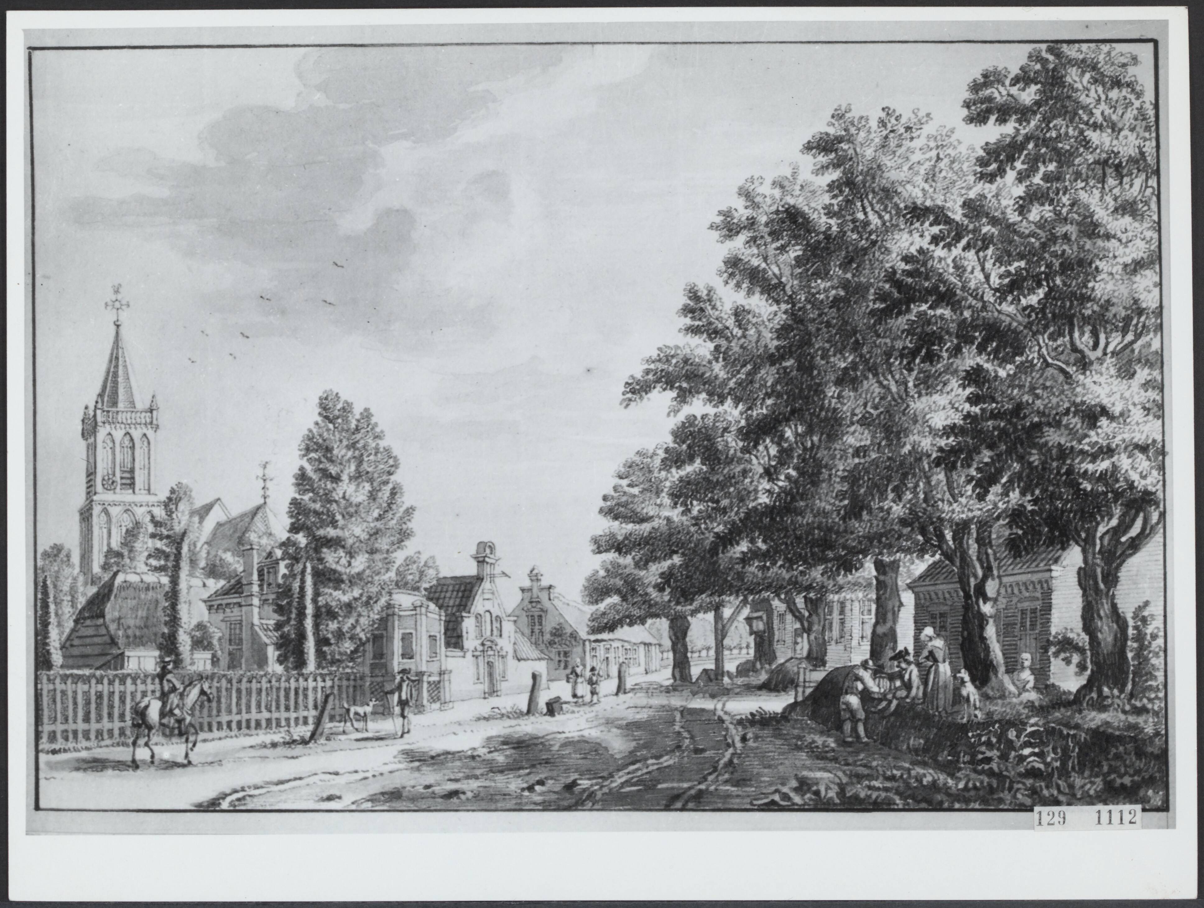 Fotocollectie Rijksvoorlichtingsdienst Eigen — Eemnes-Buiten. Dorpsgezicht: Wakkerendijk met kerktoren en theekoepel. Tekening van Jan de Beijer uit ca. 1745 — Foto: Rijksdienst voor de Monumentenzorg. Licentie: Set B: Rechtenvrij / Publiek Domein. Bron: Nationaal Archief. http://hdl.handle.net/10648/af48b55e-d0b4-102d-bcf8-003048976d84
