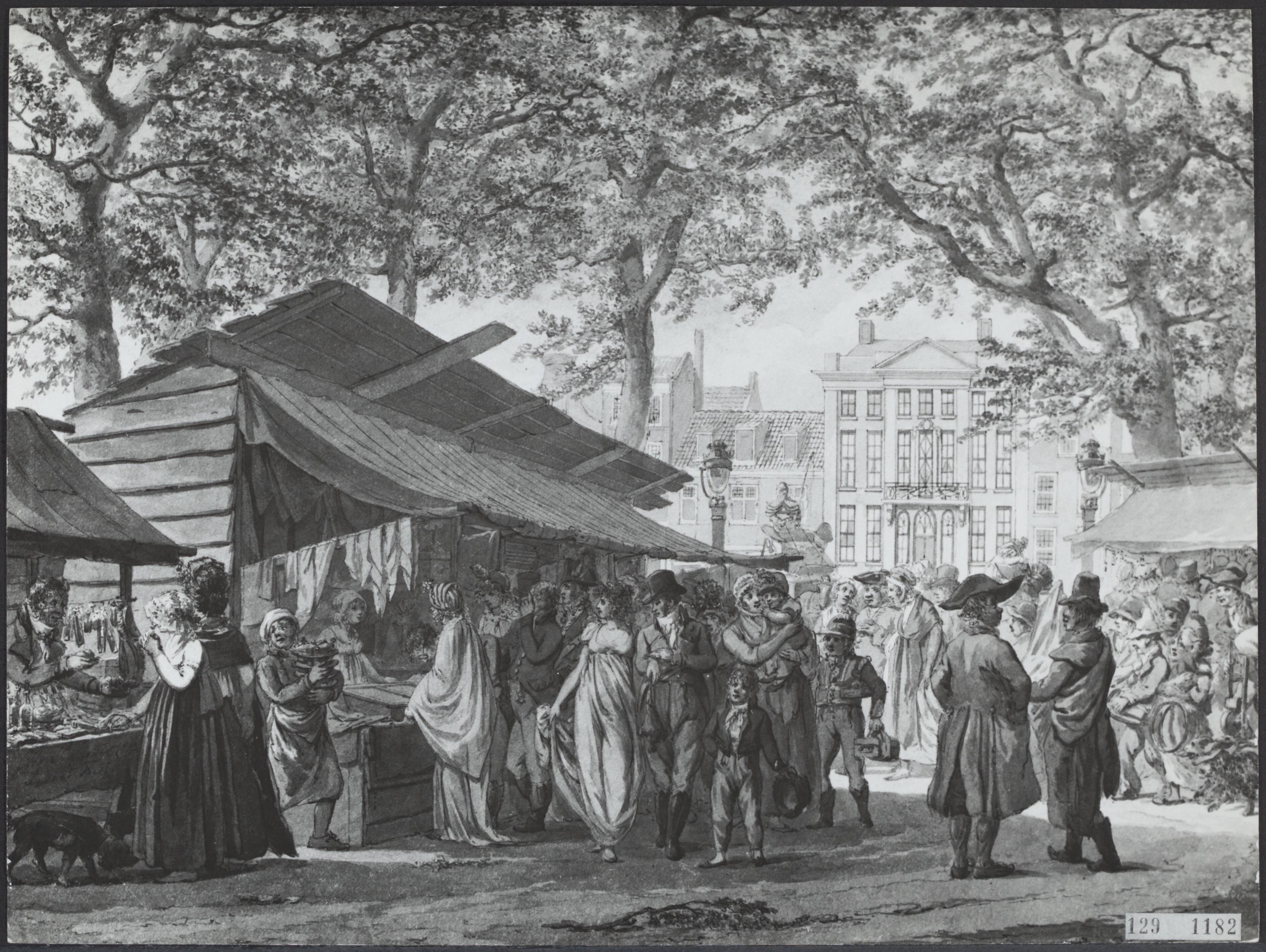 Fotocollectie Rijksvoorlichtingsdienst Eigen — Kermis (jaarmarkt) op het Lange Voorhout te 's-Gravenhage, 1803. Gravure — Foto: Fotodienst Gemeente Den Haag. Licentie: Set B: Rechtenvrij / Publiek Domein. Bron: Nationaal Archief. http://hdl.handle.net/10648/af48eb0a-d0b4-102d-bcf8-003048976d84