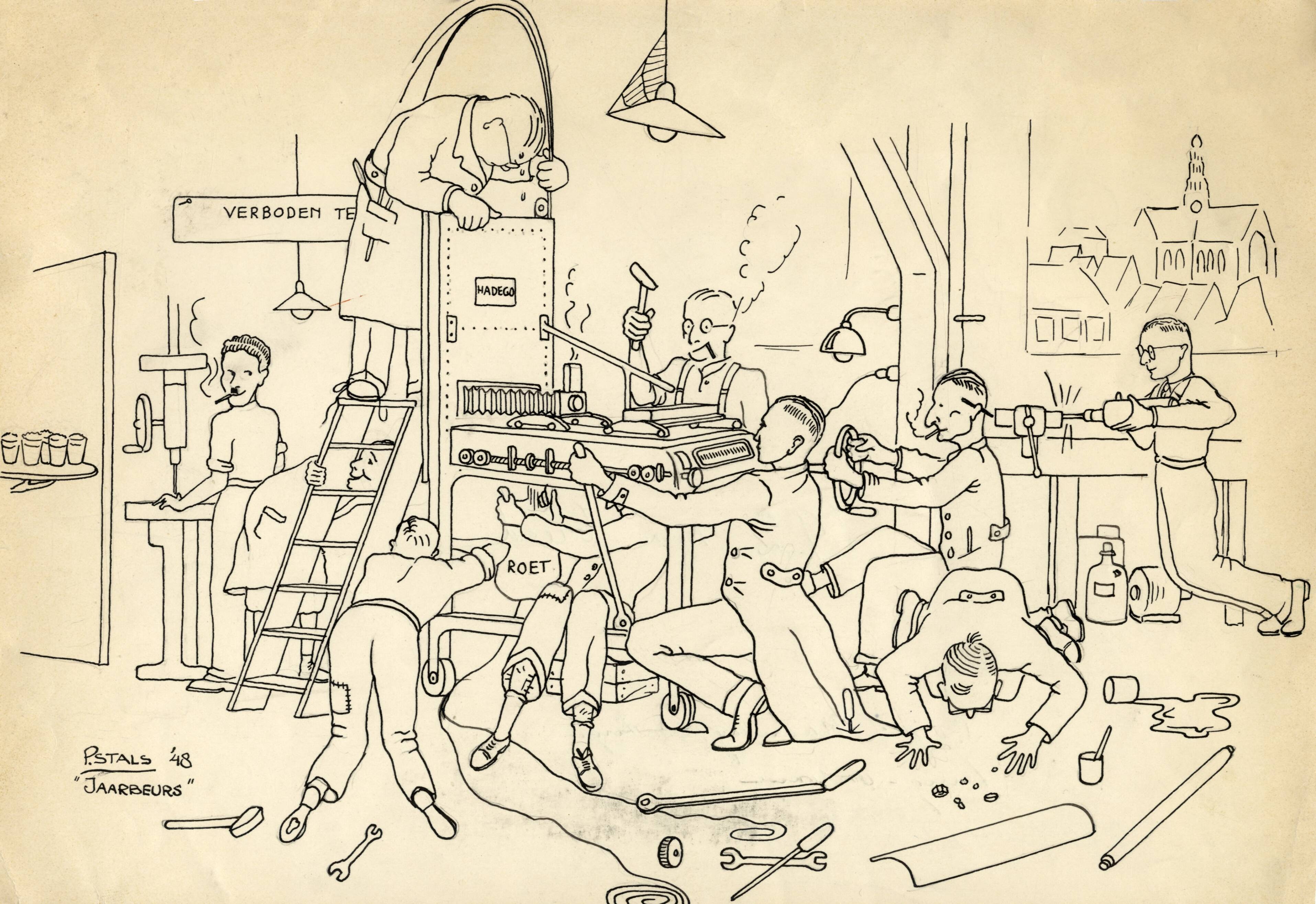 Drukkerij Spaarnestad — [Drukkerij. Tekening] — Foto: Fotograaf Onbekend / Fotobureau onbekend / Spaarnestad Photo (05887). Licentie: Set B: Rechtenvrij / Publiek Domein. Bron: Nationaal Archief. http://hdl.handle.net/10648/35429da6-388a-a382-e063-6df0900a6686