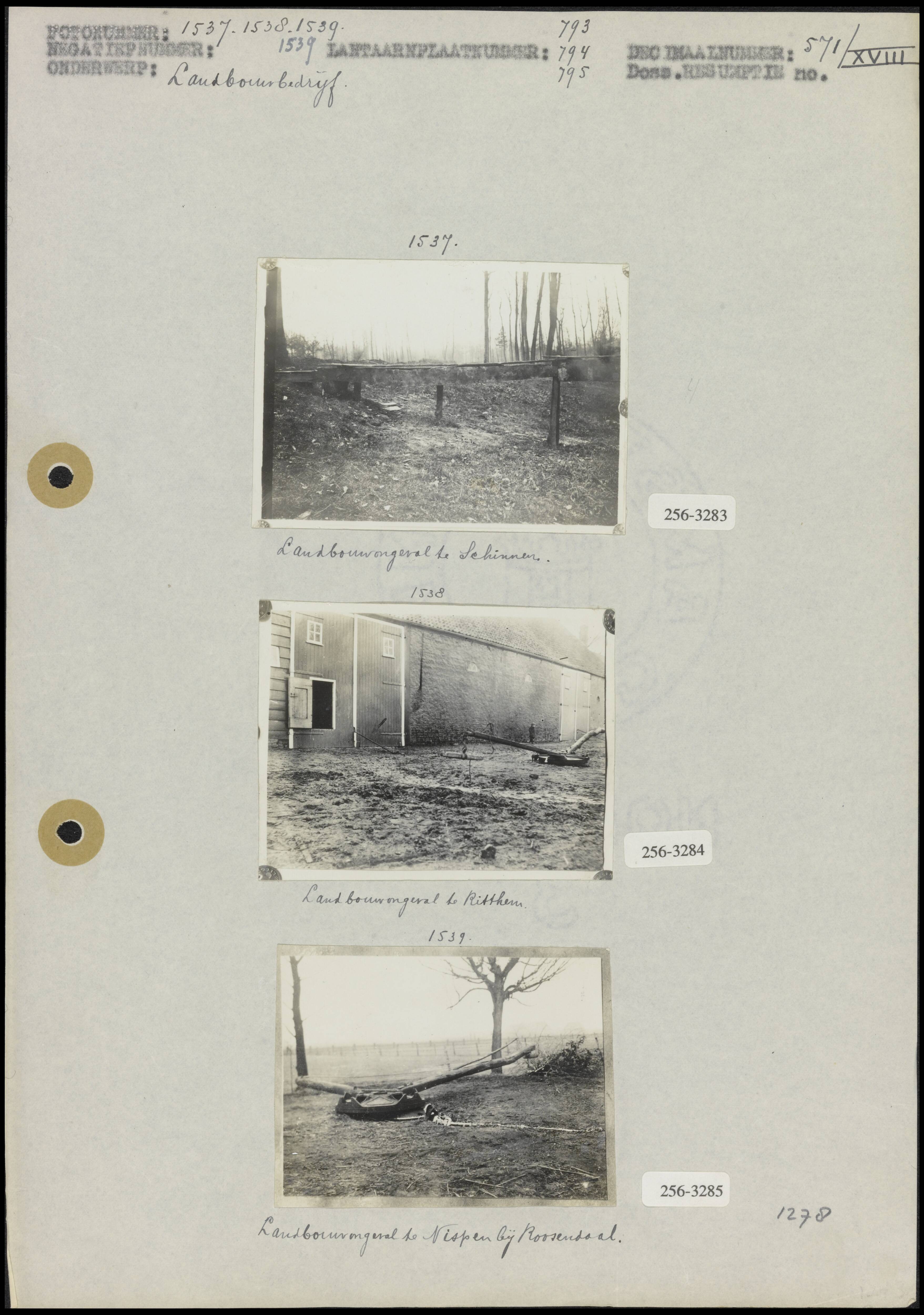 Fotocollectie Arbeidsinspectie — Foto 1: Landbouwongeval te Schinnen (6x8,5 cm; Fotograaf onbekend) Foto 2: Landbouwongeval te Ritthem (6x8 cm; Fotograaf onbekend) Foto 3: Landbouwongeval te Nispen bij Roosendaal (6x8 cm; Fotograaf onbekend) — Foto: Onbekend / Publiek Domein of Rechtenvrij. Licentie: Set B: Rechtenvrij / Publiek Domein. Bron: Nationaal Archief. http://hdl.handle.net/10648/b069d3a0-d0b4-102d-bcf8-003048976d84