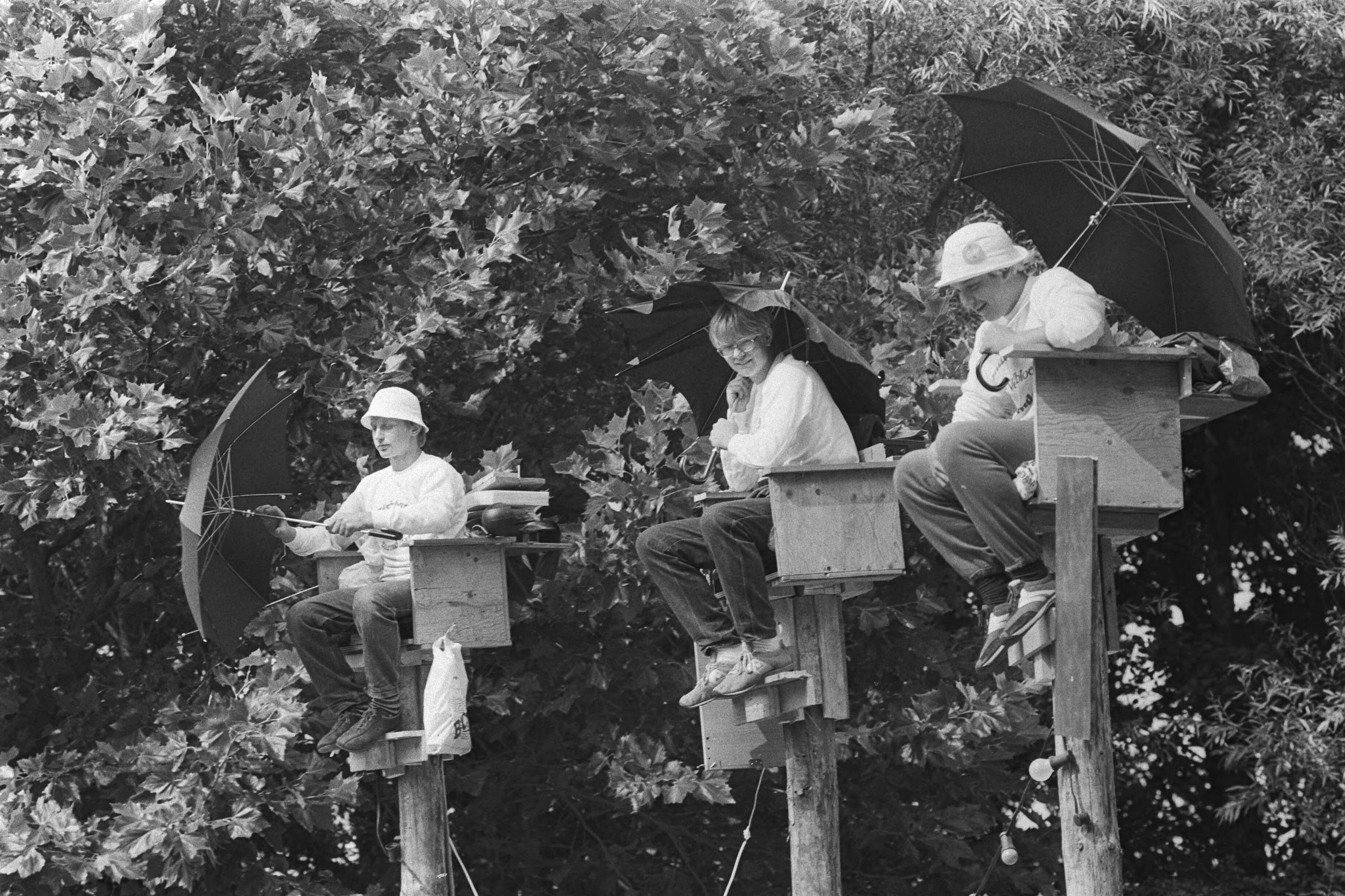 Fotocollectie Anefo — Drie zaanse jongens proberen wereldkampioenschappen paalzitten te verbeteren in Zaandam; paalzitters tijdens eerste dag — Foto: Dijk, Hans van / Anefo. Licentie: Set B: Rechtenvrij / Publiek Domein. Bron: Nationaal Archief. http://hdl.handle.net/10648/ad1c664a-d0b4-102d-bcf8-003048976d84