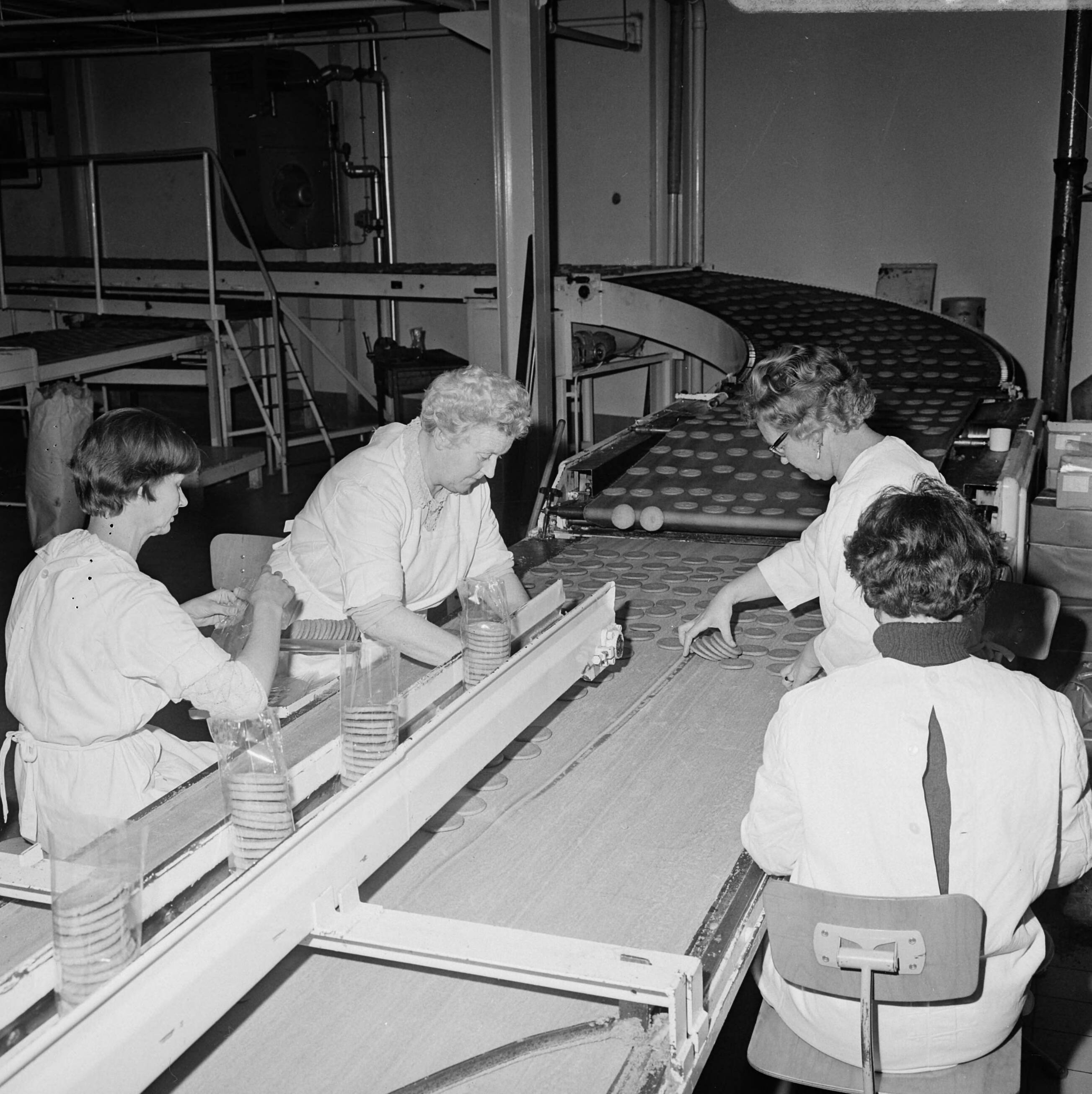 Fotocollectie Anefo — Opdracht Elsevier getrouwde vrouwen aan het werk aan lopende band bij Albert Heyn (Zaandam) — Foto: Mieremet, Rob / Anefo. Licentie: Set B: Rechtenvrij / Publiek Domein. Bron: Nationaal Archief. http://hdl.handle.net/10648/ab622d44-d0b4-102d-bcf8-003048976d84