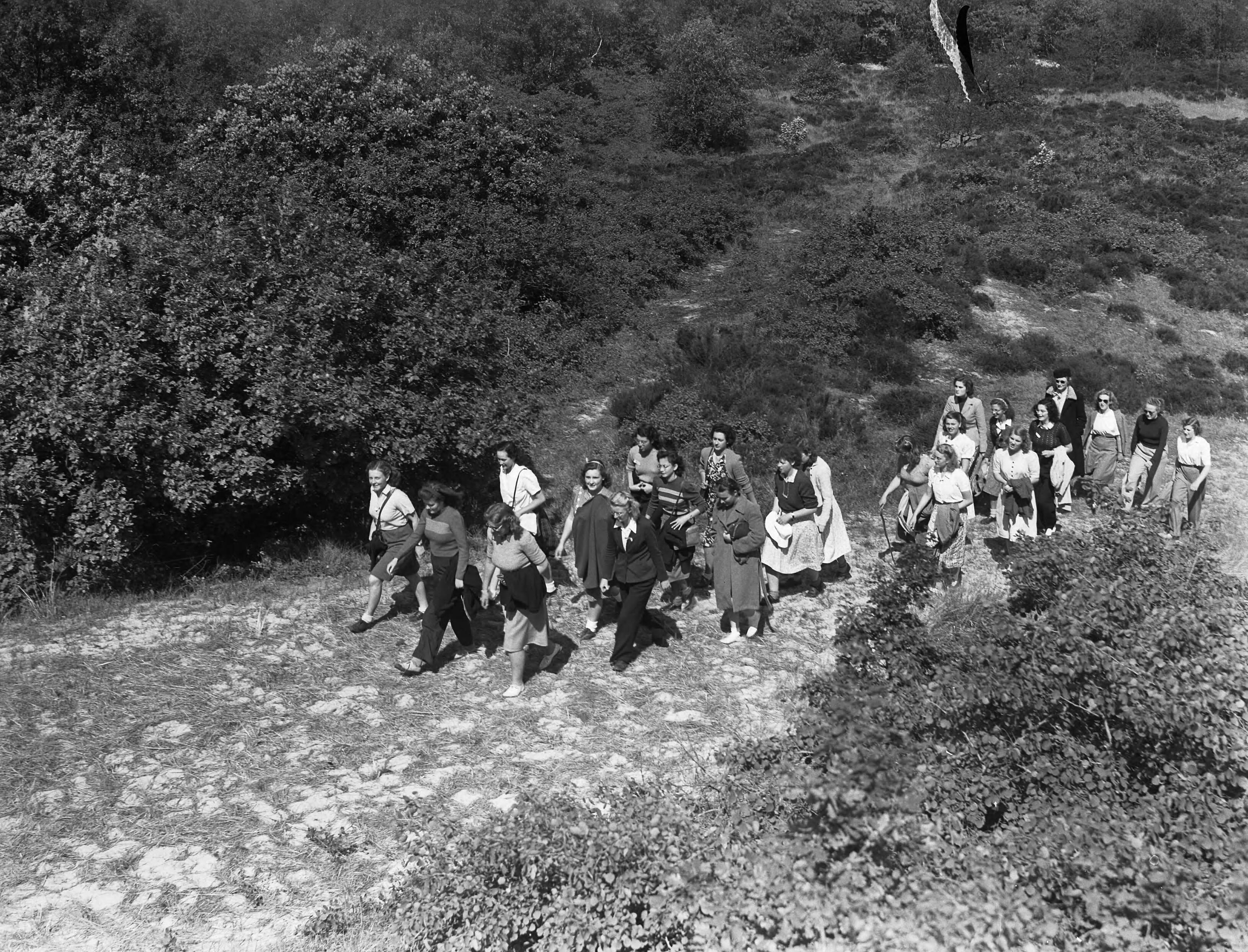 Fotocollectie Anefo — Volkshogeschool Bergen (N.H.). Wandelen — Foto: Oorschot, […] van / Anefo. Licentie: Set B: Rechtenvrij / Publiek Domein. Bron: Nationaal Archief. http://hdl.handle.net/10648/a8b78e72-d0b4-102d-bcf8-003048976d84