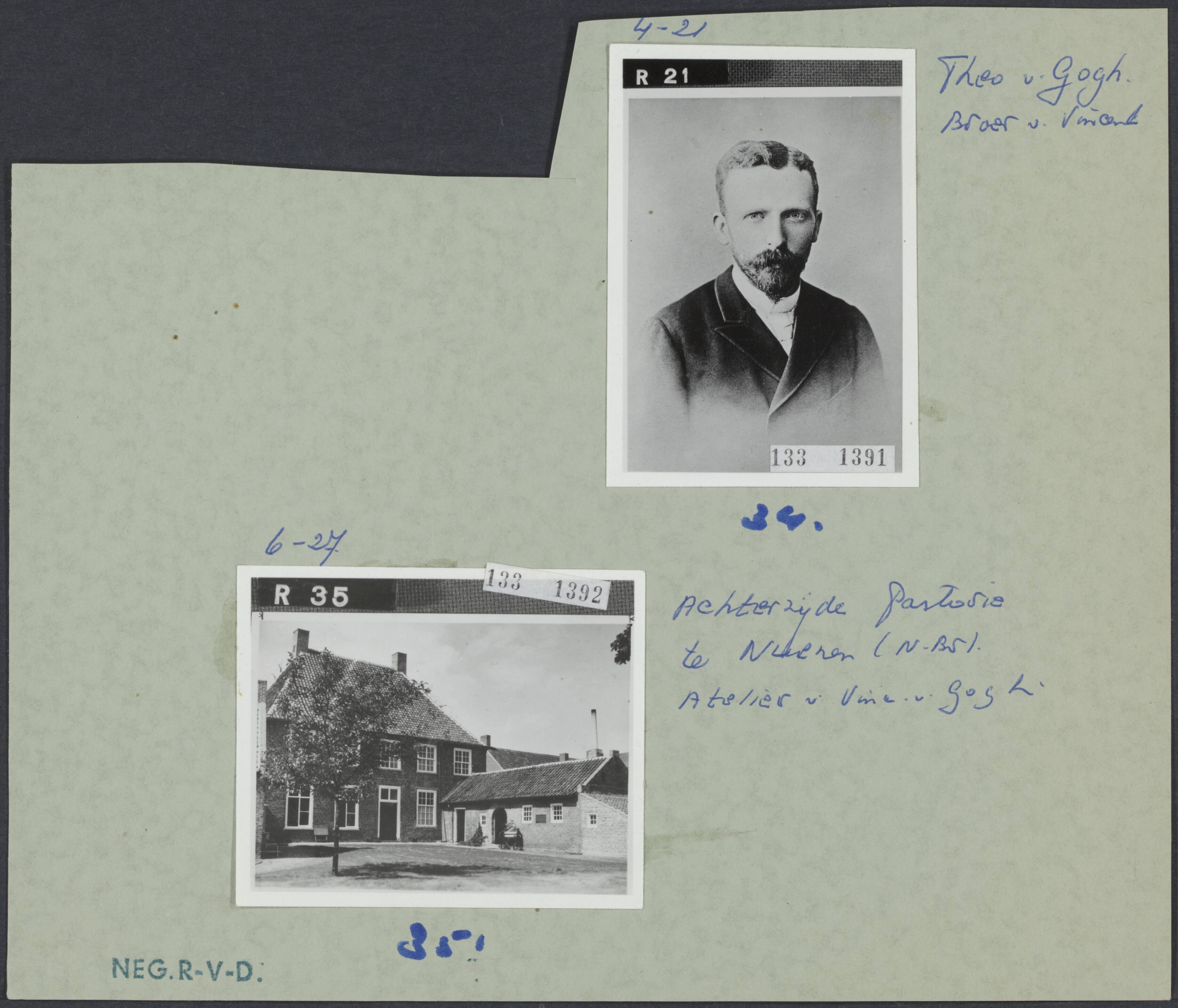 Fotocollectie Rijksvoorlichtingsdienst Eigen — Albumblad met 2 foto's (genummerd 34 en 35). Nummer 34 (Theo van Gogh, broer van Vincent) — Foto: Rijksvoorlichtingsdienst (RVD). Licentie: Set B: Rechtenvrij / Publiek Domein. Bron: Nationaal Archief. http://hdl.handle.net/10648/af5a3a72-d0b4-102d-bcf8-003048976d84