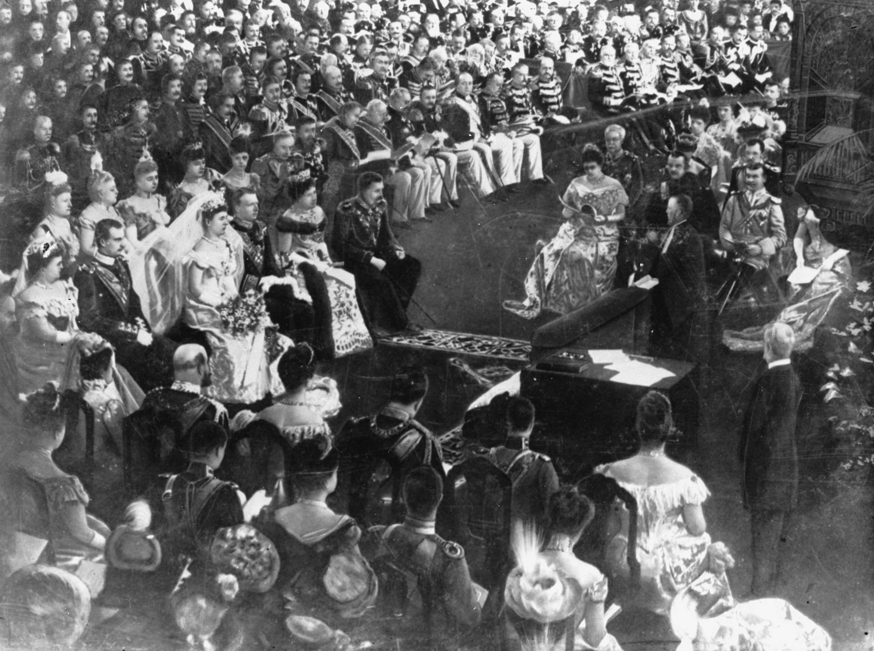 Fotocollectie RVD / Koninklijk Huis — Huwelijk koningin Wilhelmina met prins Hendrik. Huwelijksinzegening in de Grote of St. Jacobskerk te Den Haag, donderdag 07-02-1901 — Foto: Rousel (repro) / RVD. Licentie: Set B: Rechtenvrij / Publiek Domein. Bron: Nationaal Archief. http://hdl.handle.net/10648/afb34fcc-d0b4-102d-bcf8-003048976d84