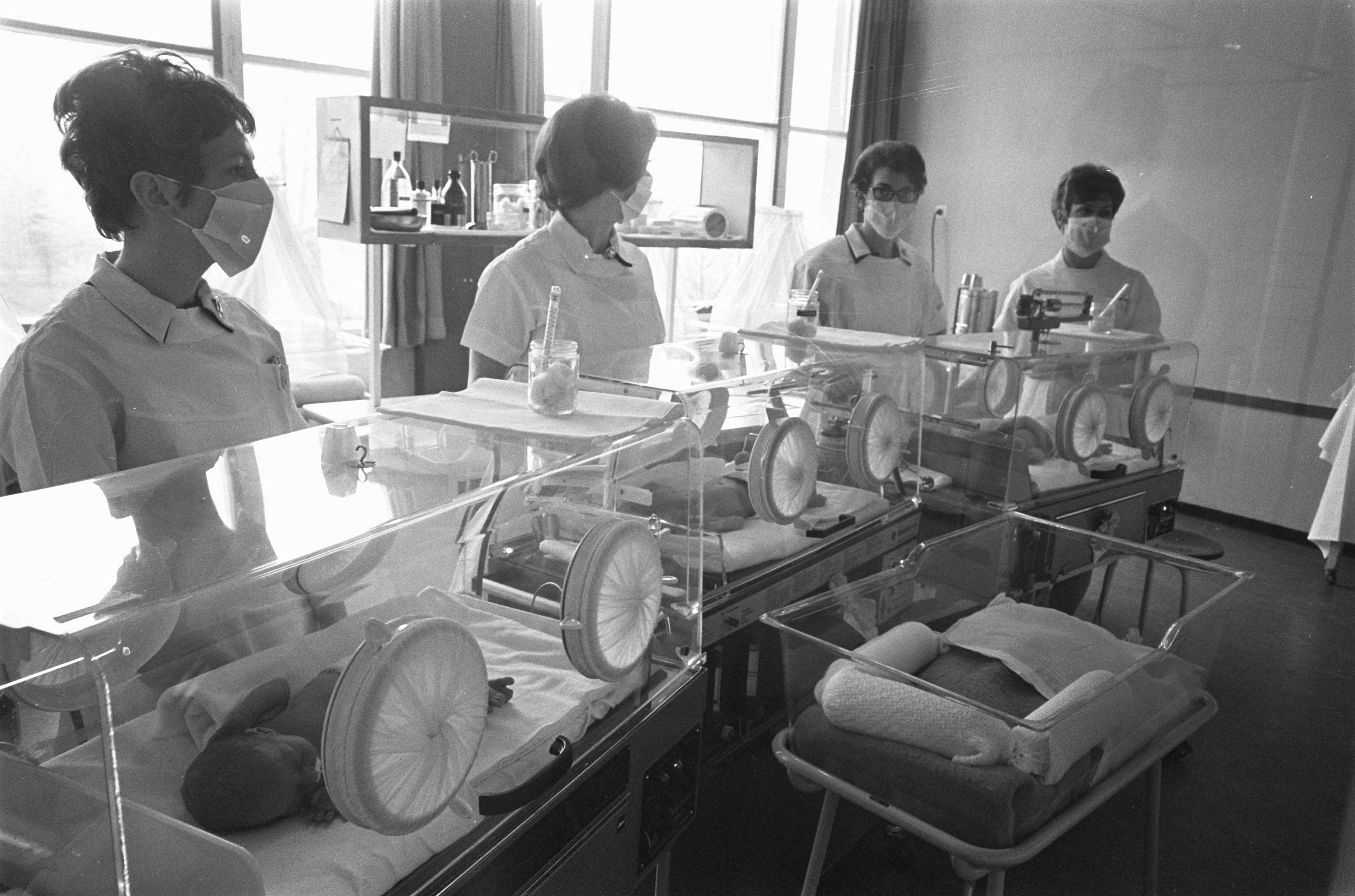Fotocollectie Anefo — Vierling Verheul in couveuse in Algemeen Ziekenhuis te Woerden — Foto: Evers, Joost / Anefo. Licentie: Set B: Rechtenvrij / Publiek Domein. Bron: Nationaal Archief. http://hdl.handle.net/10648/ab61780e-d0b4-102d-bcf8-003048976d84