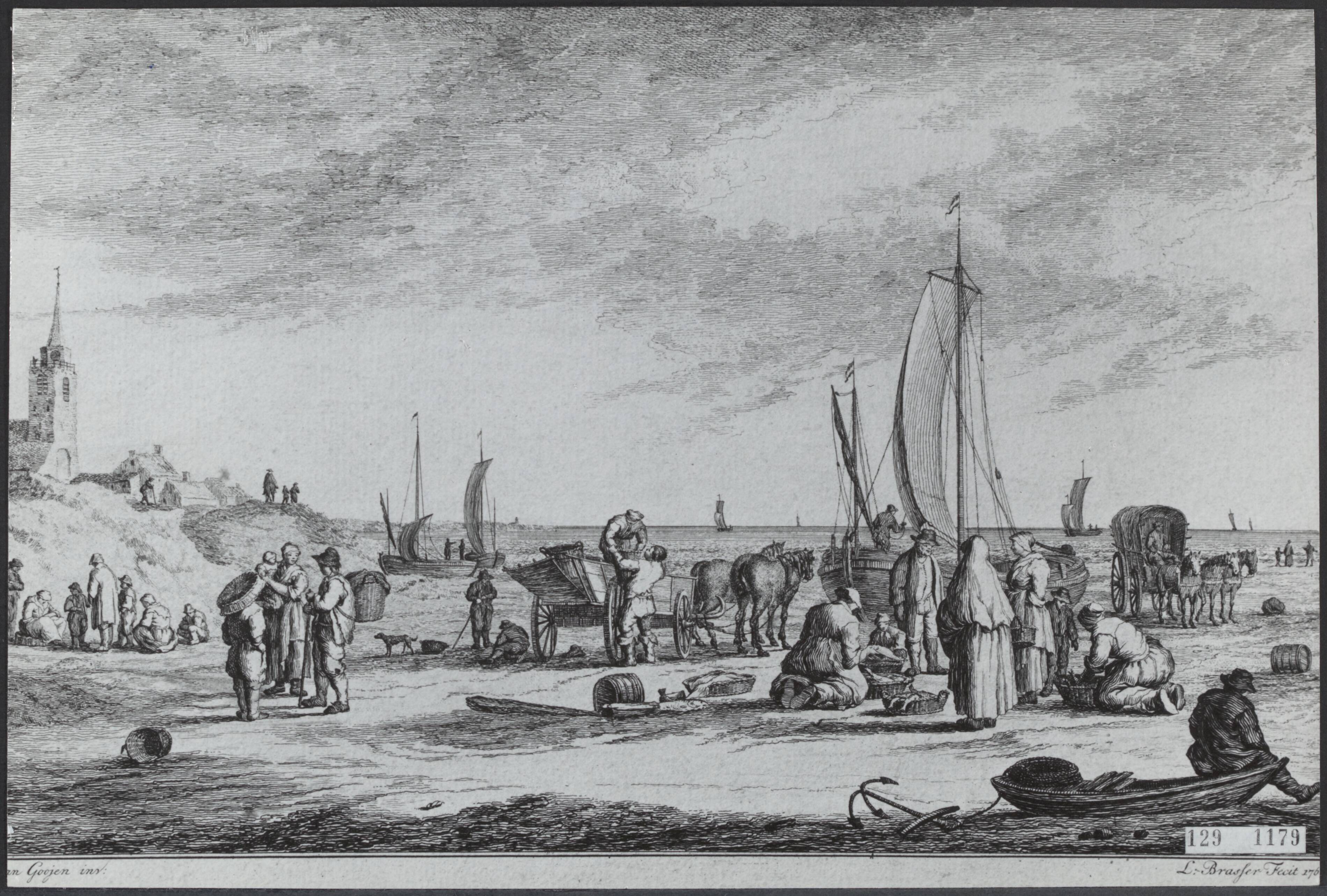 Fotocollectie Rijksvoorlichtingsdienst Eigen — Gravure van een visafslag te Scheveningen — Foto: Fotodienst Gemeente Den Haag. Licentie: Set B: Rechtenvrij / Publiek Domein. Bron: Nationaal Archief. http://hdl.handle.net/10648/af48e8c6-d0b4-102d-bcf8-003048976d84