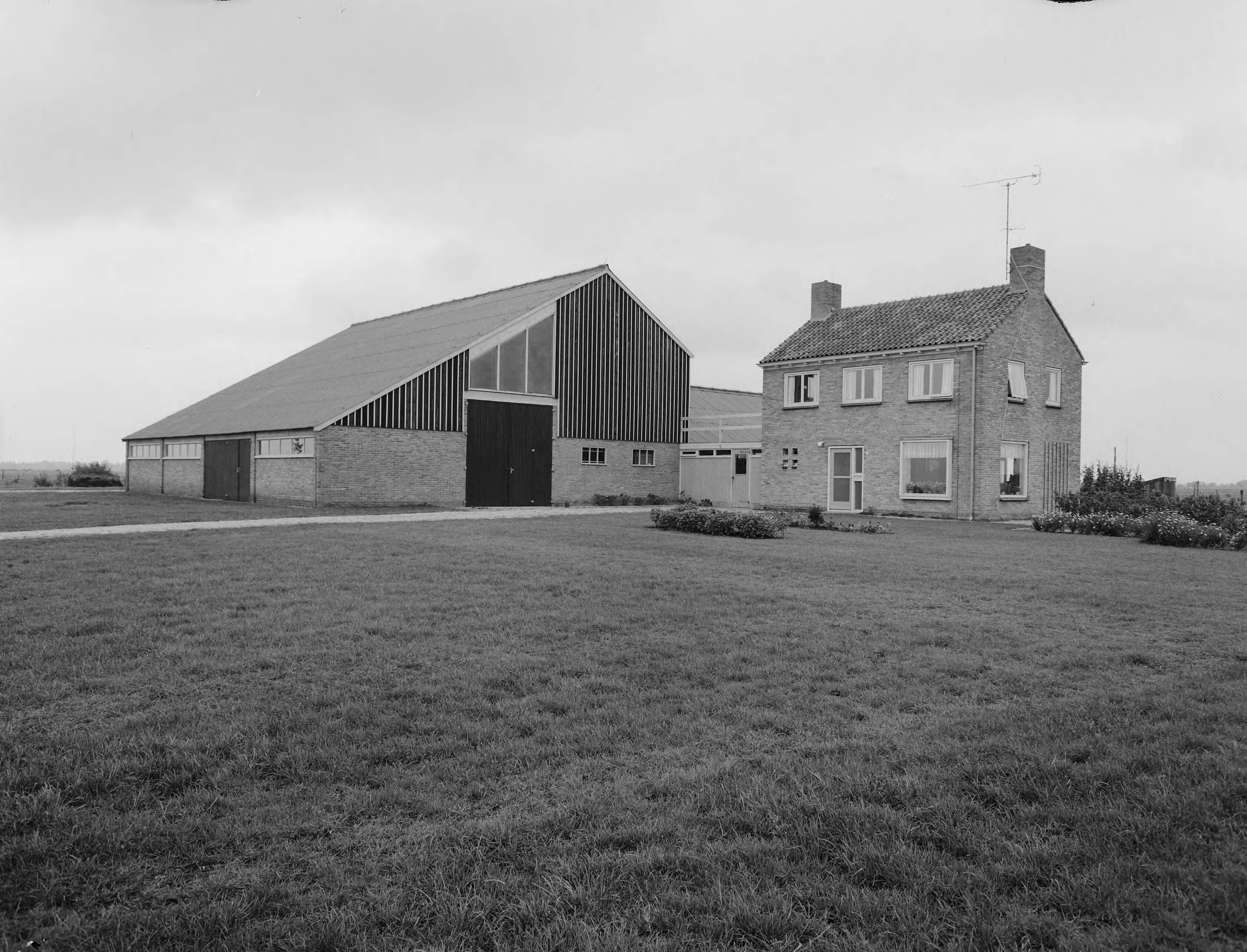 Fotocollectie Nederlandse Heidemaatschappij — Nieuwe boerderij in de ruilverkaveling Peize-Bunne — Foto: Wüllschleger, [...] / Heidemij. Licentie: Set B: Rechtenvrij / Publiek Domein. Bron: Nationaal Archief. http://hdl.handle.net/10648/ae77ef0a-d0b4-102d-bcf8-003048976d84