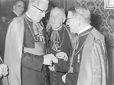 Fotocollectie Anefo — Afscheidsreceptie van de apostolische internuntius kardinaal mgr. P. Giobbe in Den Haag. De aartsbisschop van Utrecht mgr. B,J. Alfrink neemt afscheid — Foto: Noske, J.D. / Anefo. Licentie: Set B: Rechtenvrij / Publiek Domein. Bron: Nationaal Archief. http://hdl.handle.net/10648/a98982d8-d0b4-102d-bcf8-003048976d84