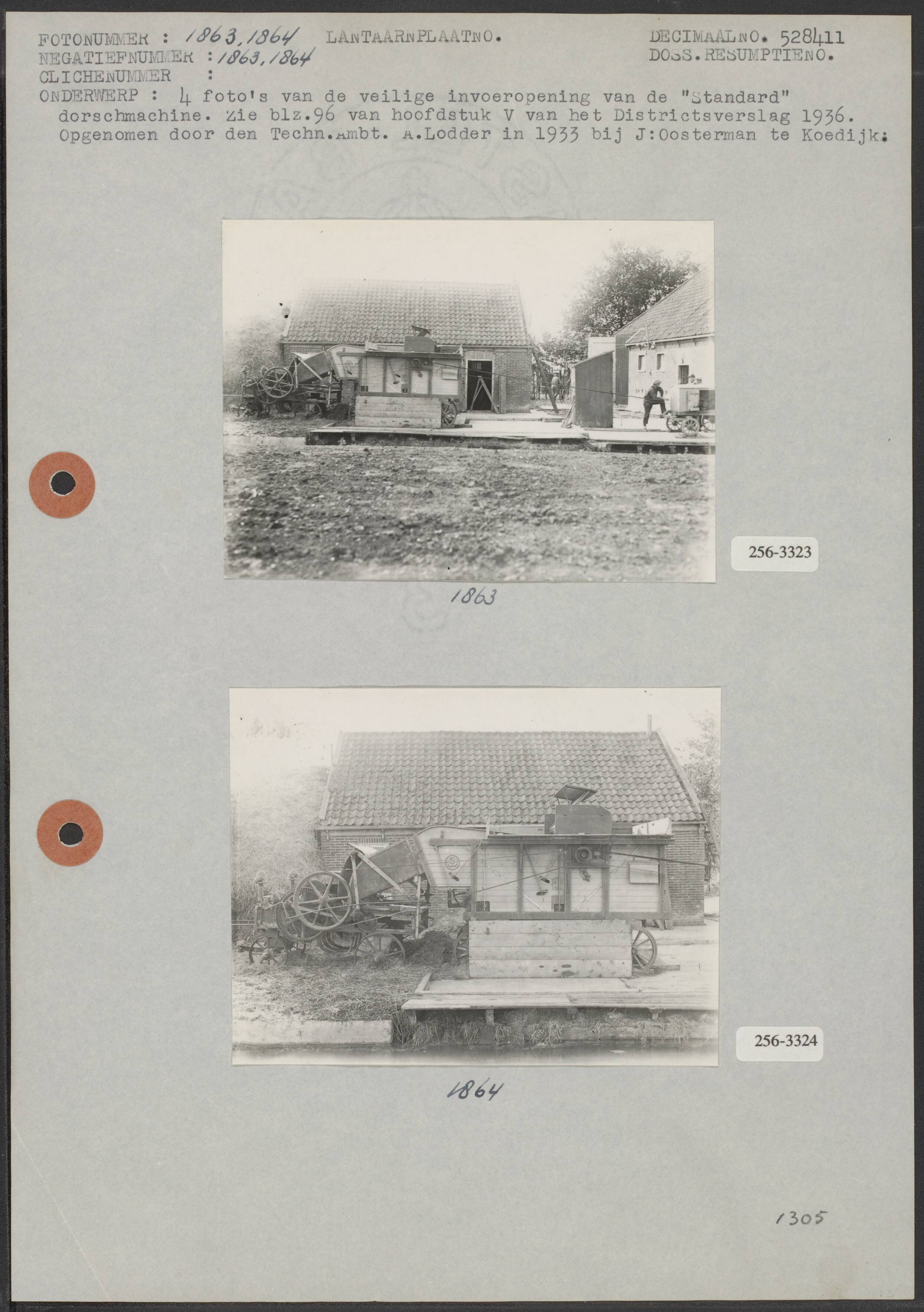 Landbouwwerktuigen — Foto 1: Veilige invoeropening van de 'Standard' dorsmachine; foto is gemaakt bij J. Oosterman te Koedijk (8x11 cm; A. Lodder) Foto 2: Veilige invoeropening van de 'Standard' dorsmachine; foto is gemaakt bij J. Oosterman te Koedijk (8,5x11 cm; A. Lodder) — Foto: Lodder, Aart / Arbeidsinpectie. Licentie: Set B: Rechtenvrij / Publiek Domein. Bron: Nationaal Archief. http://hdl.handle.net/10648/b018915c-d0b4-102d-bcf8-003048976d84