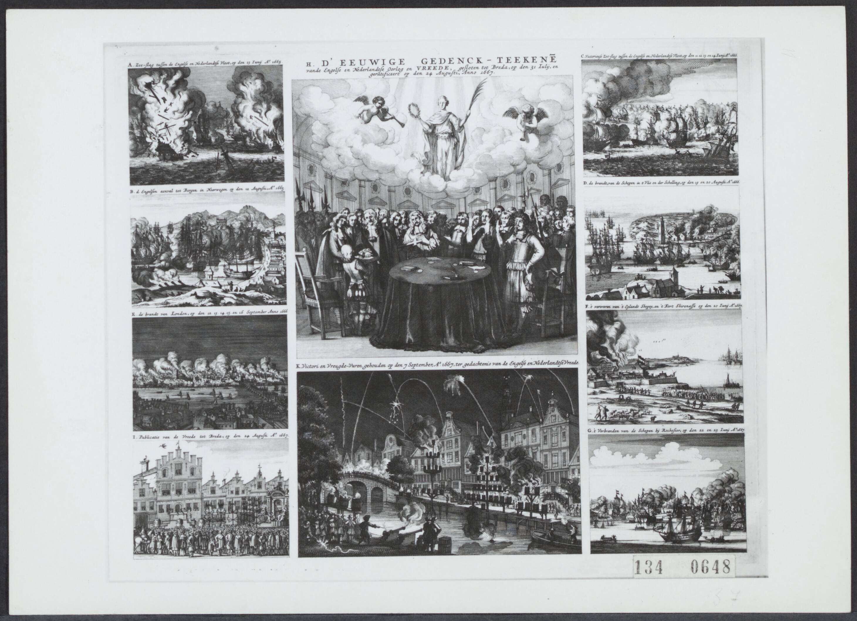 Fotocollectie Rijksvoorlichtingsdienst Eigen — Vrede van Breda (31 juli 1667). Gravure van A. Blooteling — Foto: Rijksmuseum Amsterdam. Licentie: Set B: Rechtenvrij / Publiek Domein. Bron: Nationaal Archief. http://hdl.handle.net/10648/af5d2f0c-d0b4-102d-bcf8-003048976d84