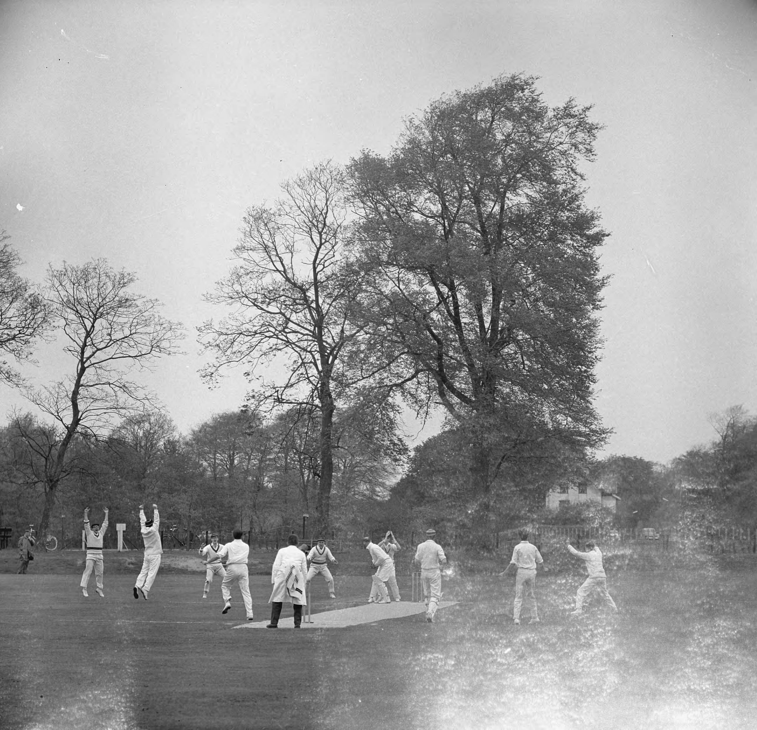 Fotocollectie Anefo — Cricketseizoen geopend. Haarlem tegen VRA. Spelmoment "voor de Lunch" — Foto: Nijs, Jac. de / Anefo. Licentie: Set B: Rechtenvrij / Publiek Domein. Bron: Nationaal Archief. http://hdl.handle.net/10648/aa3665e8-d0b4-102d-bcf8-003048976d84