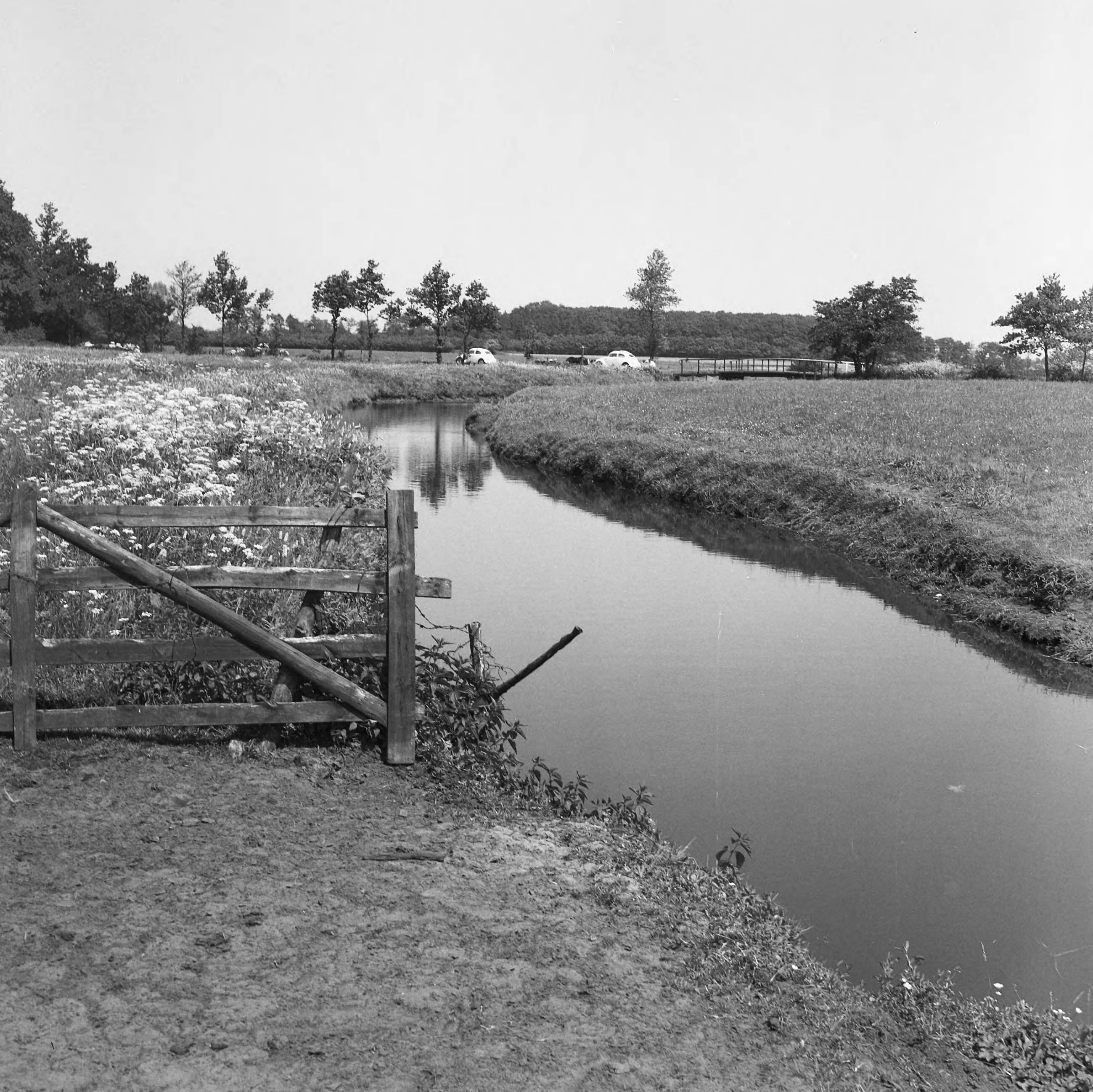 Fotocollectie Nederlandse Heidemaatschappij — Oude stroom van het Peizerdiep met brug in de weg Roden - Lieveren (dit gedeelte stroom, gelegen in het natuurgebied bij Roden - Lieveren (dit gedeelte stroom, gelegen in het natuurgebied bij Roden wordt niet verbeterd) — Foto: Eyssen, [...] / Heidemij. Licentie: Set B: Rechtenvrij / Publiek Domein. Bron: Nationaal Archief. http://hdl.handle.net/10648/ae742eb0-d0b4-102d-bcf8-003048976d84