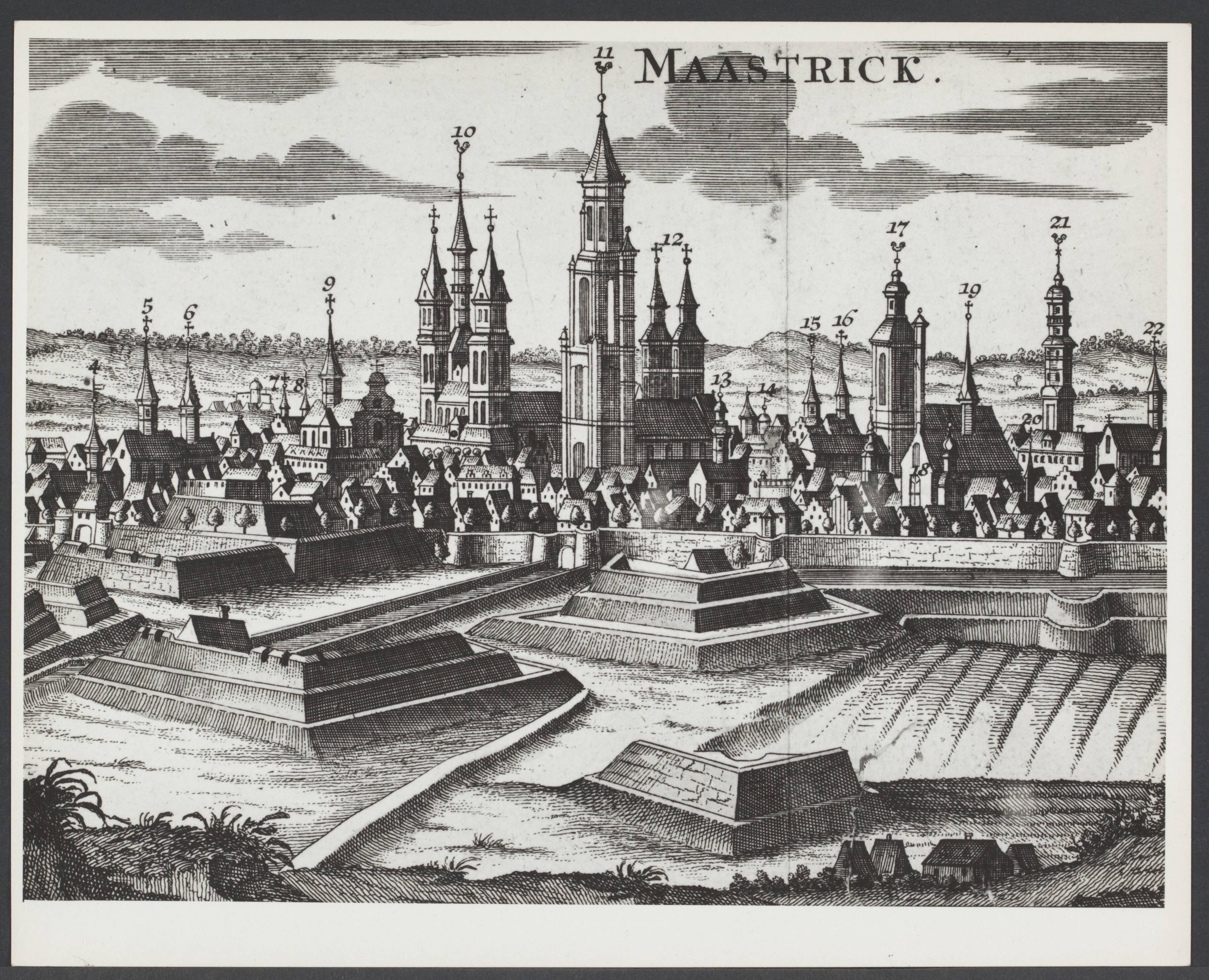 Maastricht I - Algemeen — Prent "Maastrick" [17e eeuw?] — Foto: Onbekend / Publiek Domein of Rechtenvrij. Licentie: Set B: Rechtenvrij / Publiek Domein. Bron: Nationaal Archief. http://hdl.handle.net/10648/995d9eac-1637-ae5b-10db-81056160533c