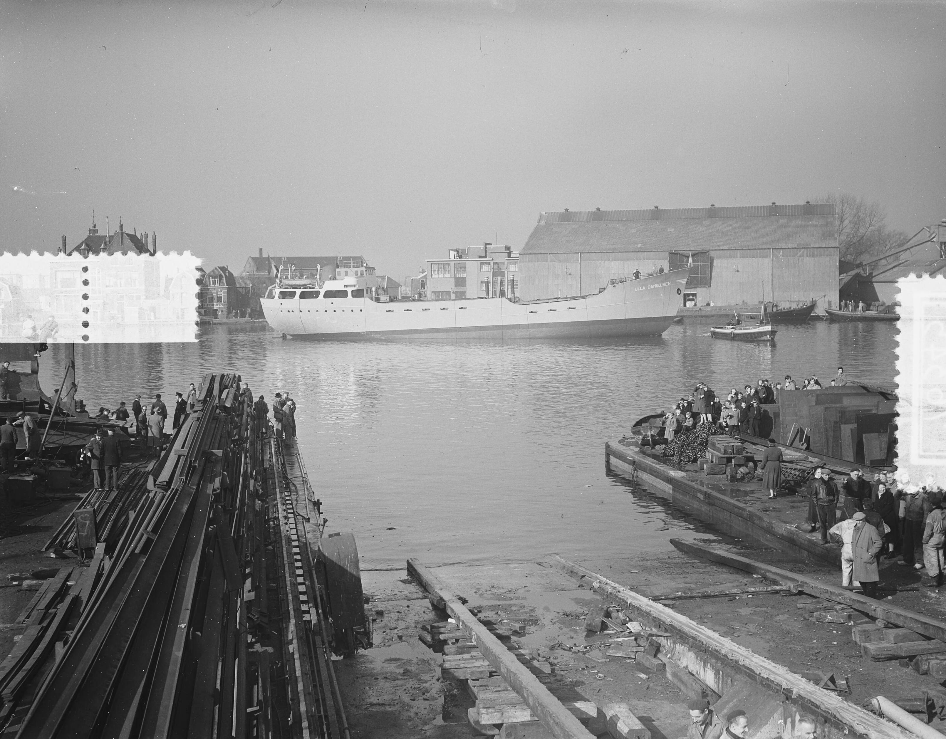 Tewaterlating van het m.s. "Ulla Danielsen" bij de Zaanlandse Scheepsbouw Maatschappij — Foto: Bilsen, Joop van / Anefo. — Licentie: Set B: Rechtenvrij / Publiek Domein. Bron: Nationaal Archief. http://hdl.handle.net/10648/a9444d4e-d0b4-102d-bcf8-003048976d84