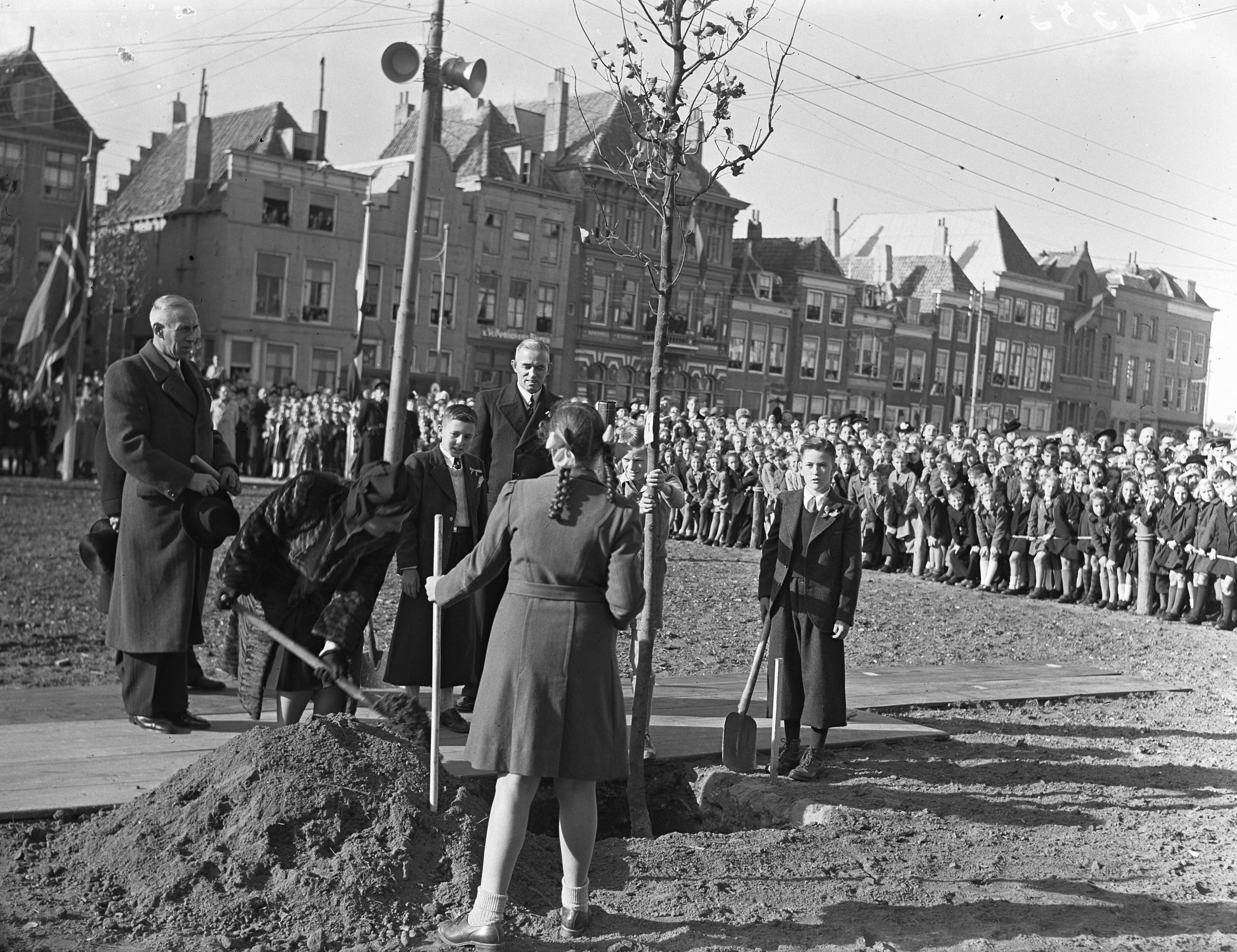 Fotocollectie Anefo — Opening Boomplantdag op Walcheren door prinses Juliana, in gezelschap van prins Bernhard. Prinses Juliana plant een boom in het Bellamypark te Vlissingen — Foto: Sagers, Harry / Anefo. Licentie: Set B: Rechtenvrij / Publiek Domein. Bron: Nationaal Archief. http://hdl.handle.net/10648/a8af1e18-d0b4-102d-bcf8-003048976d84