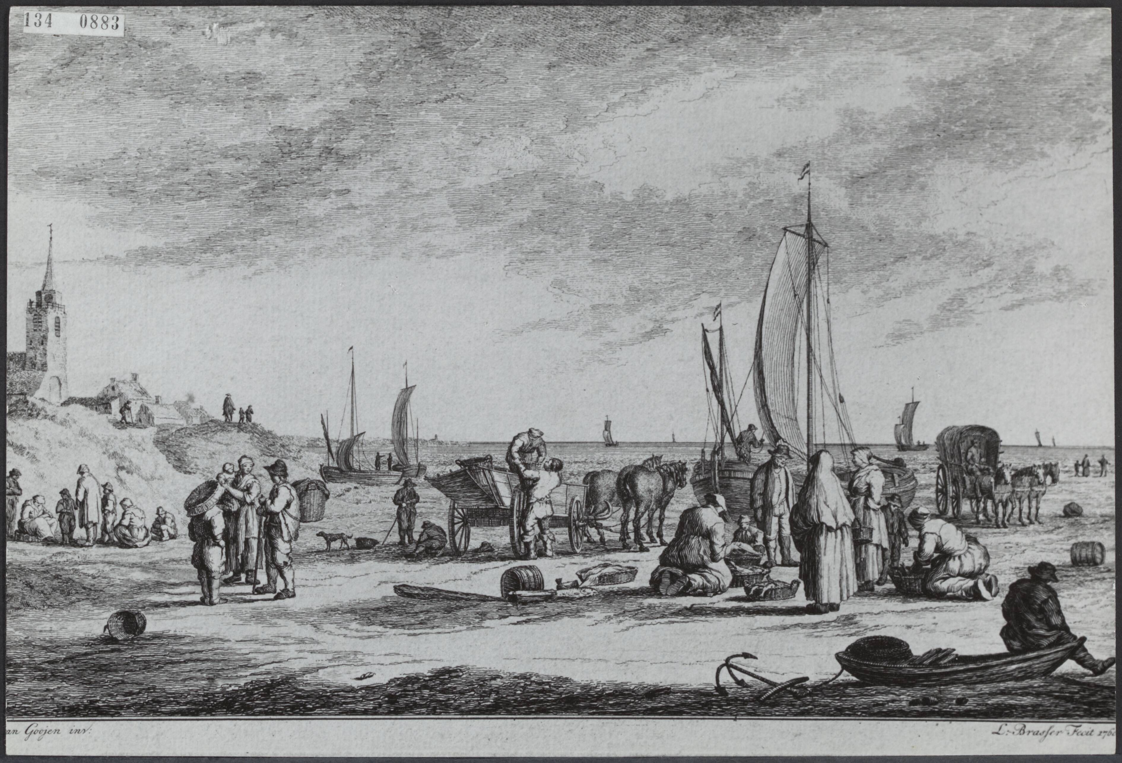 Fotocollectie Rijksvoorlichtingsdienst Eigen — De visafslag op het strand van Scheveningen, omstreeks 1760 — Foto: Fotodienst Gemeente Den Haag. Licentie: Set B: Rechtenvrij / Publiek Domein. Bron: Nationaal Archief. http://hdl.handle.net/10648/af5de582-d0b4-102d-bcf8-003048976d84