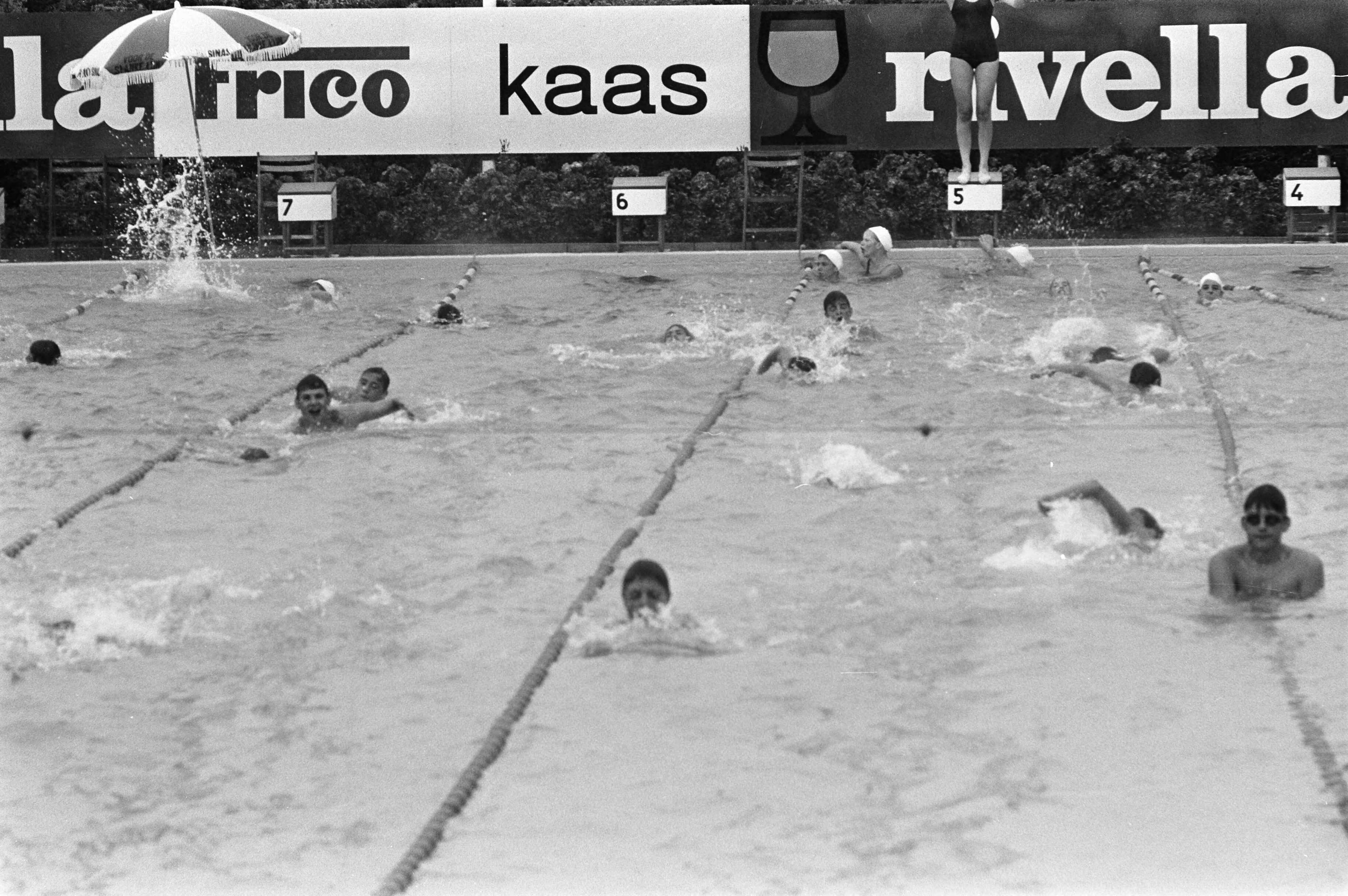Fotocollectie Anefo — Nationale kampioenschappen zwemmen, Leeuwarden — Foto: Verhoeff, Bert / Anefo. Licentie: Set B: Rechtenvrij / Publiek Domein. Bron: Nationaal Archief. http://hdl.handle.net/10648/ab9cdfde-d0b4-102d-bcf8-003048976d84