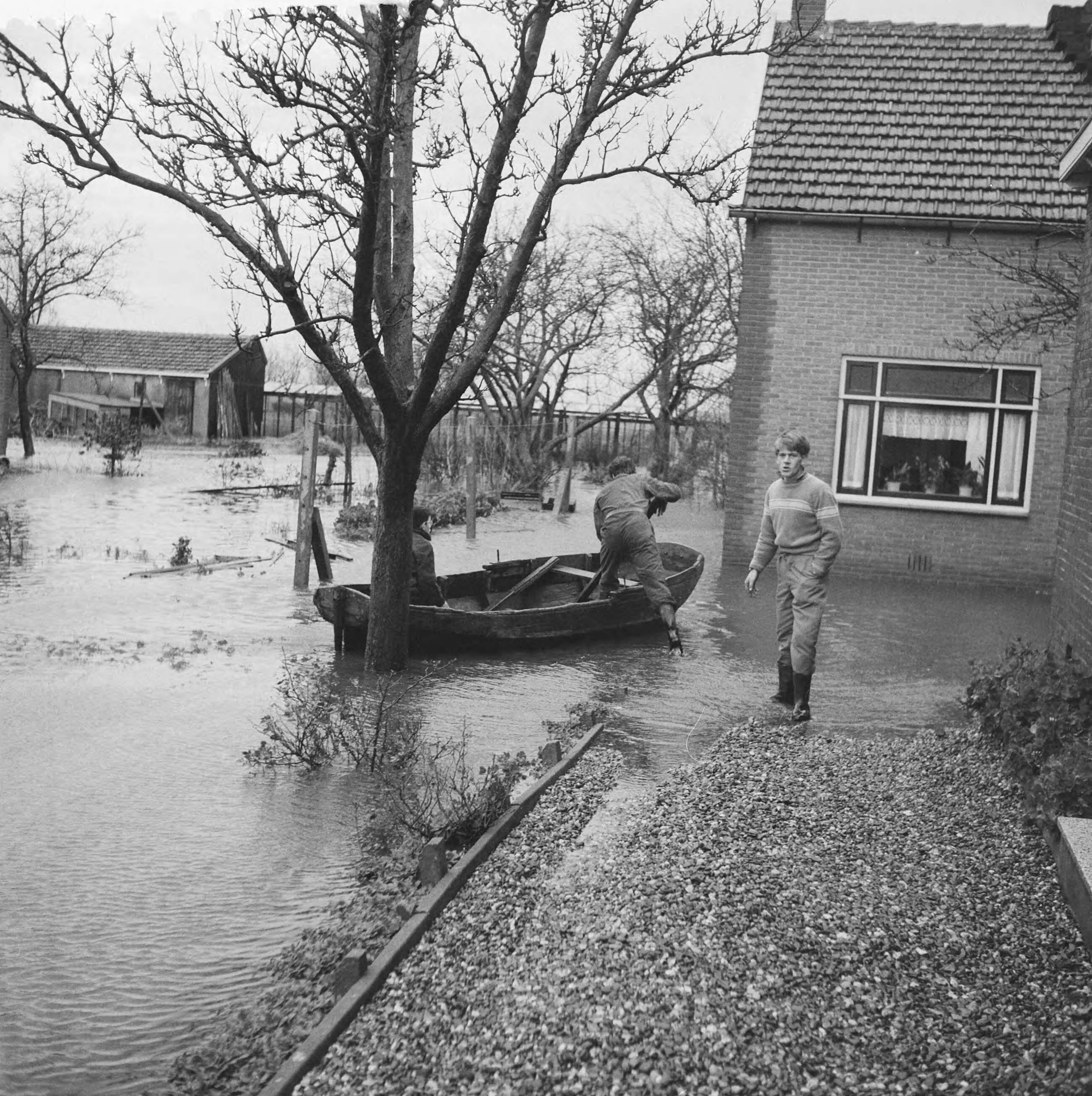 Fotocollectie Anefo — Overstroming in Rijnsaterwoude, met bootjes vaart men door de kwekerijen — Foto: Behrens, Herbert F. / Anefo. Licentie: Set B: Rechtenvrij / Publiek Domein. Bron: Nationaal Archief. http://hdl.handle.net/10648/a9c19146-d0b4-102d-bcf8-003048976d84