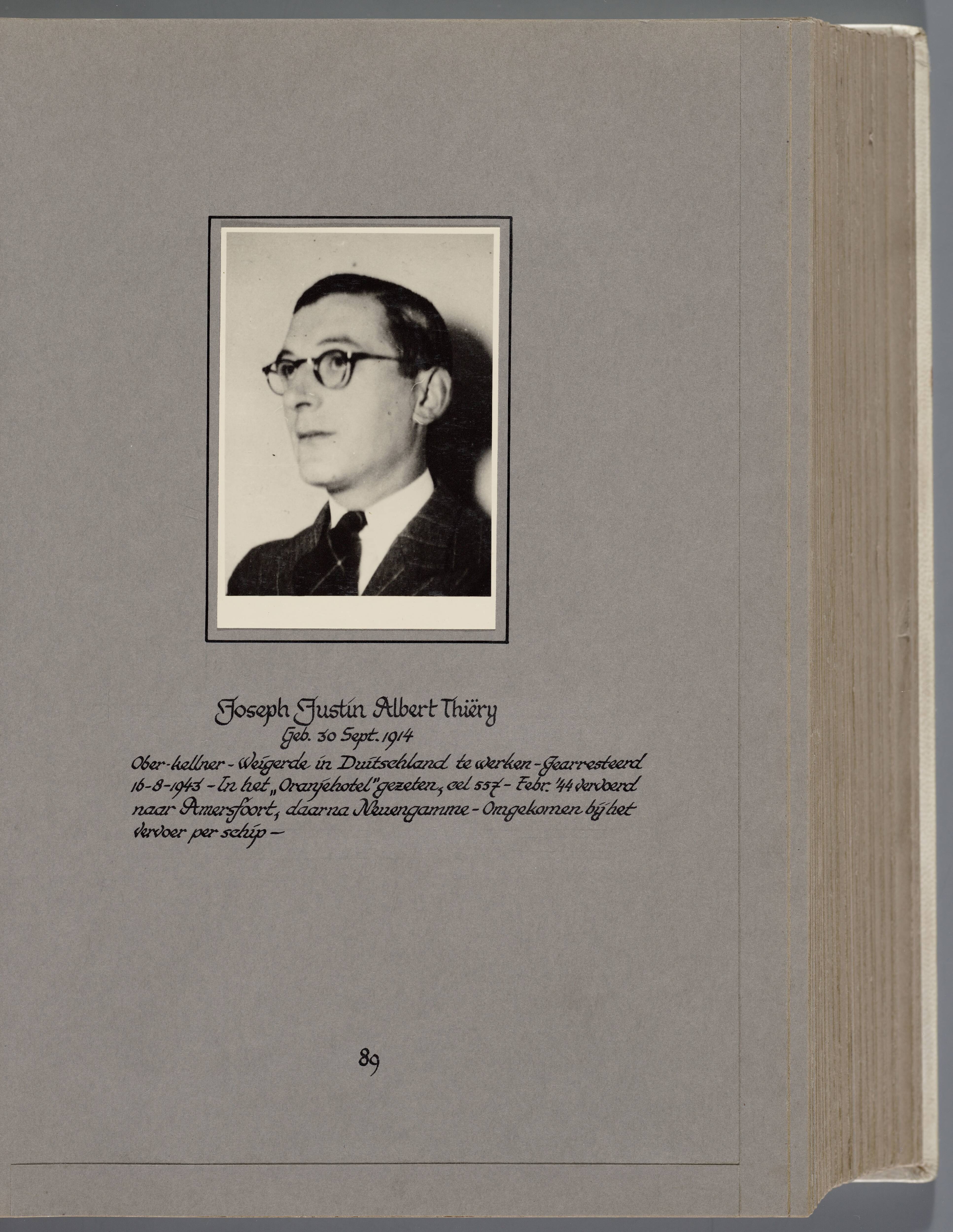 Stichting Oranjehotel: Doodenboeken Joseph Justin Albert Thiery